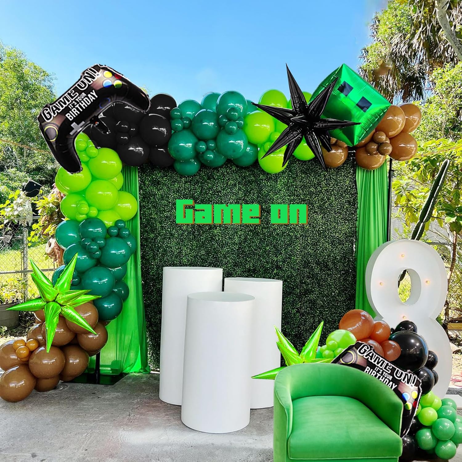 Video Game Balloon Garland Kit 135pcs Green Black Brown