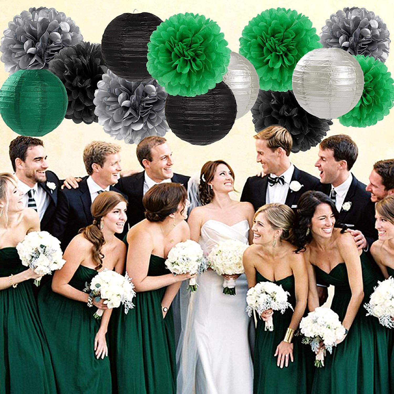 Hugfond Green-Black Silver Party Decorations Kit 15PCS
