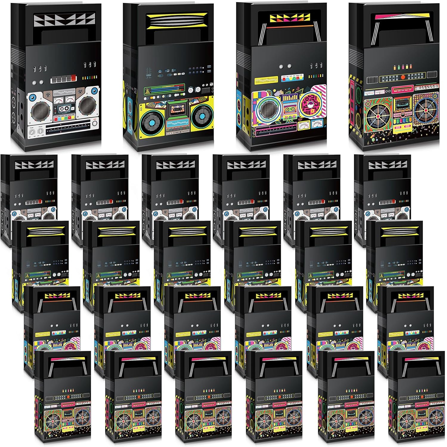 Nezyo 24 Piece 80s 90s Party Favor Bags with Retro Boombox Designs