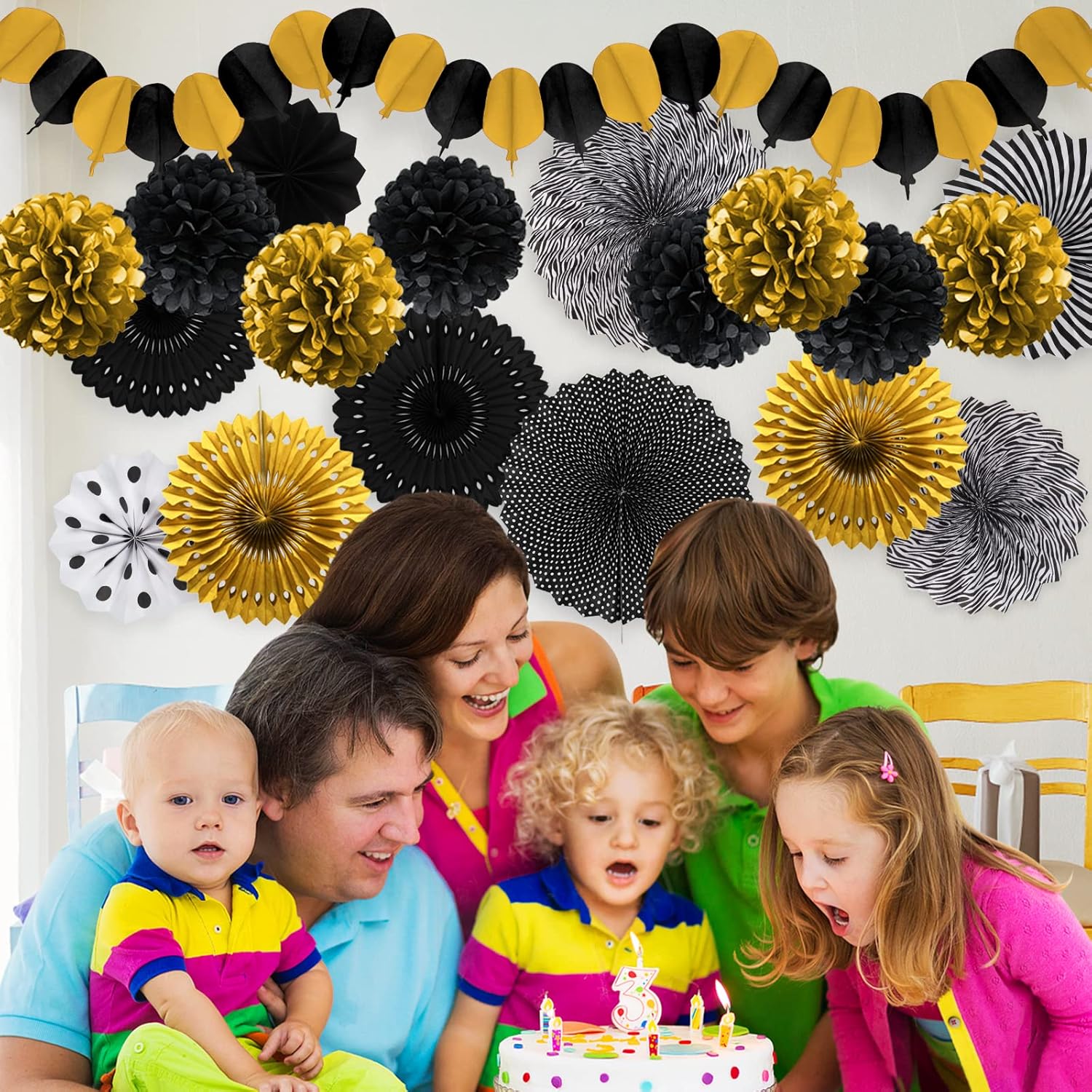 Black and Gold Party Decorations Set