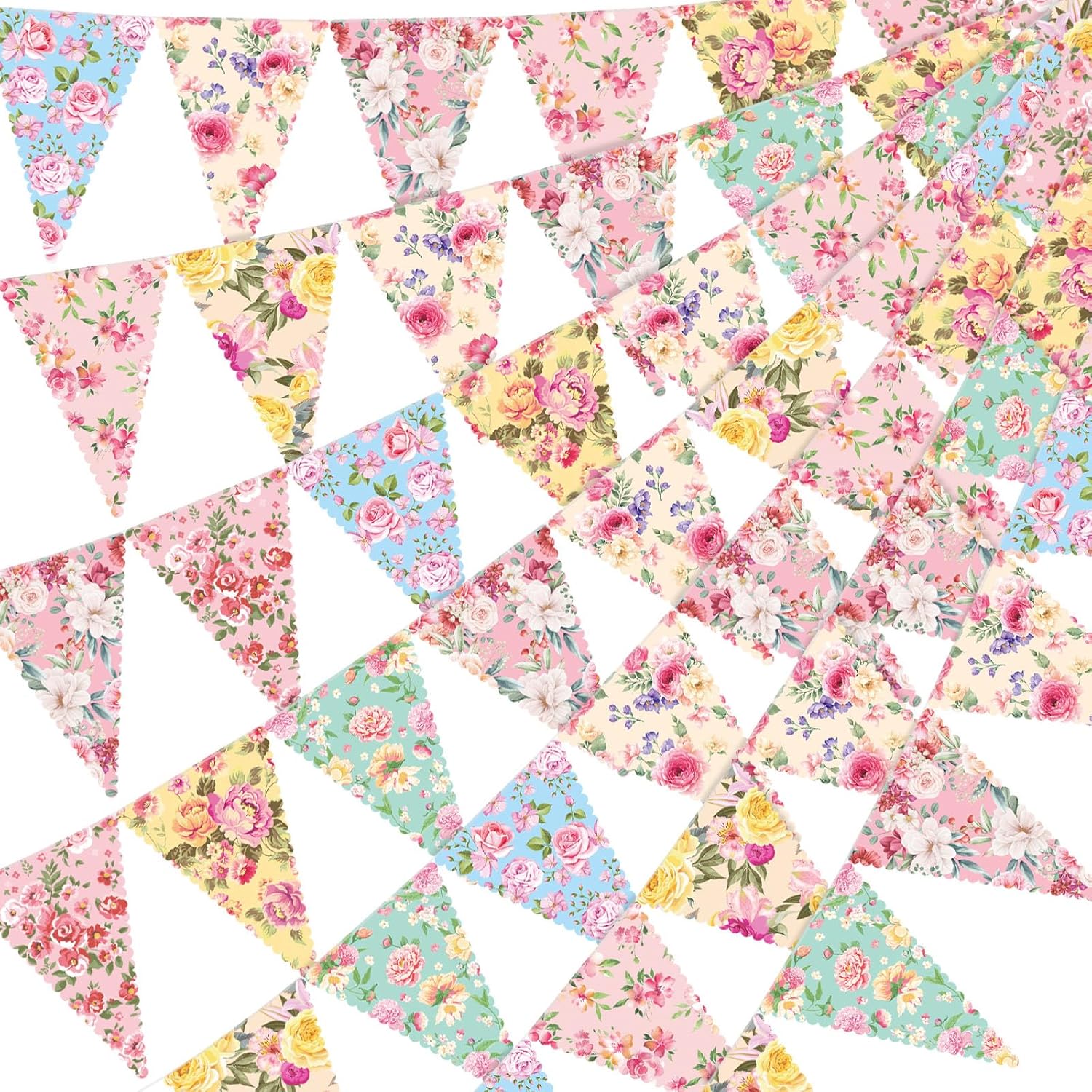 Faccito 5 Pcs Floral Tea Party Bunting Decor
