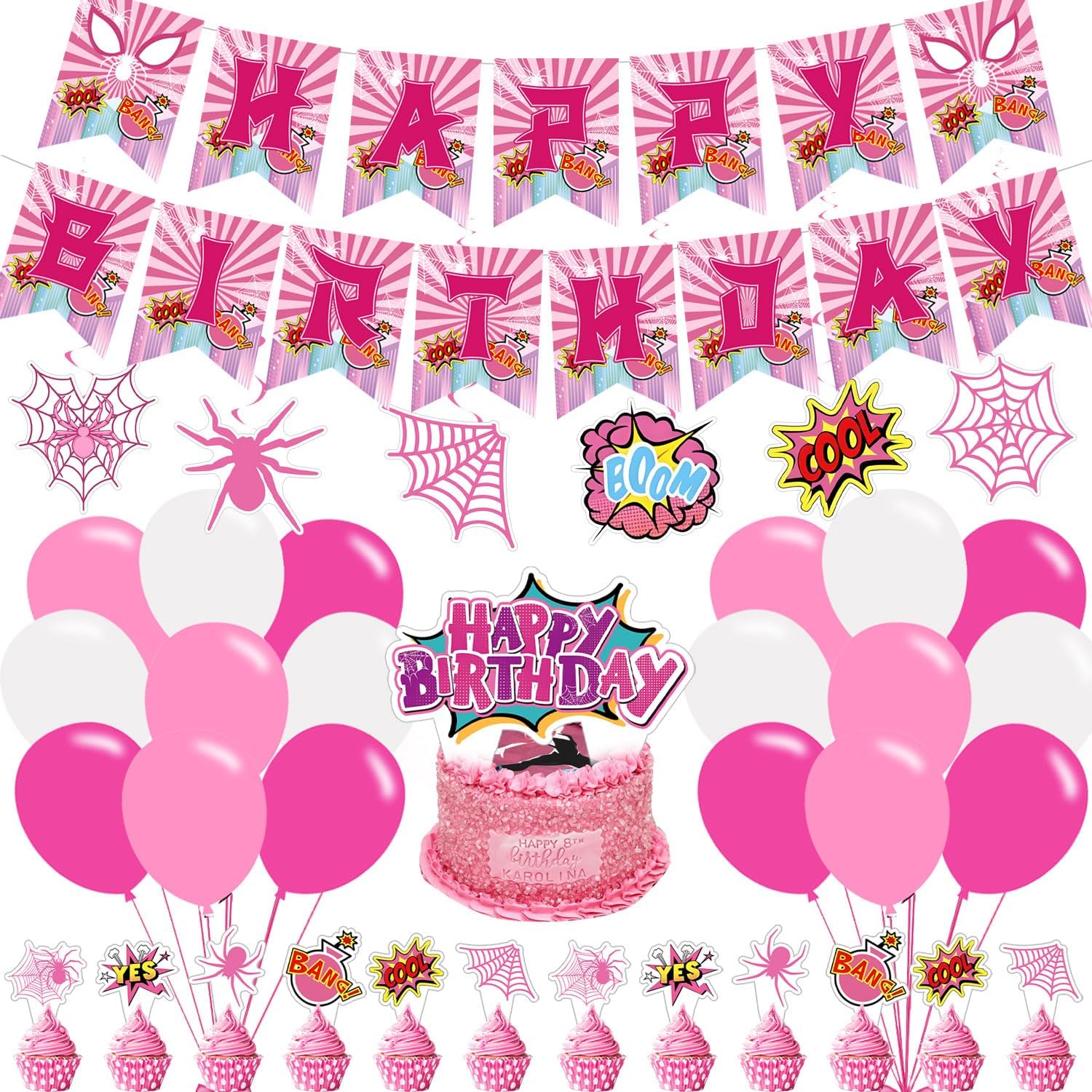 Pink Spider Birthday Party Decorations Set
