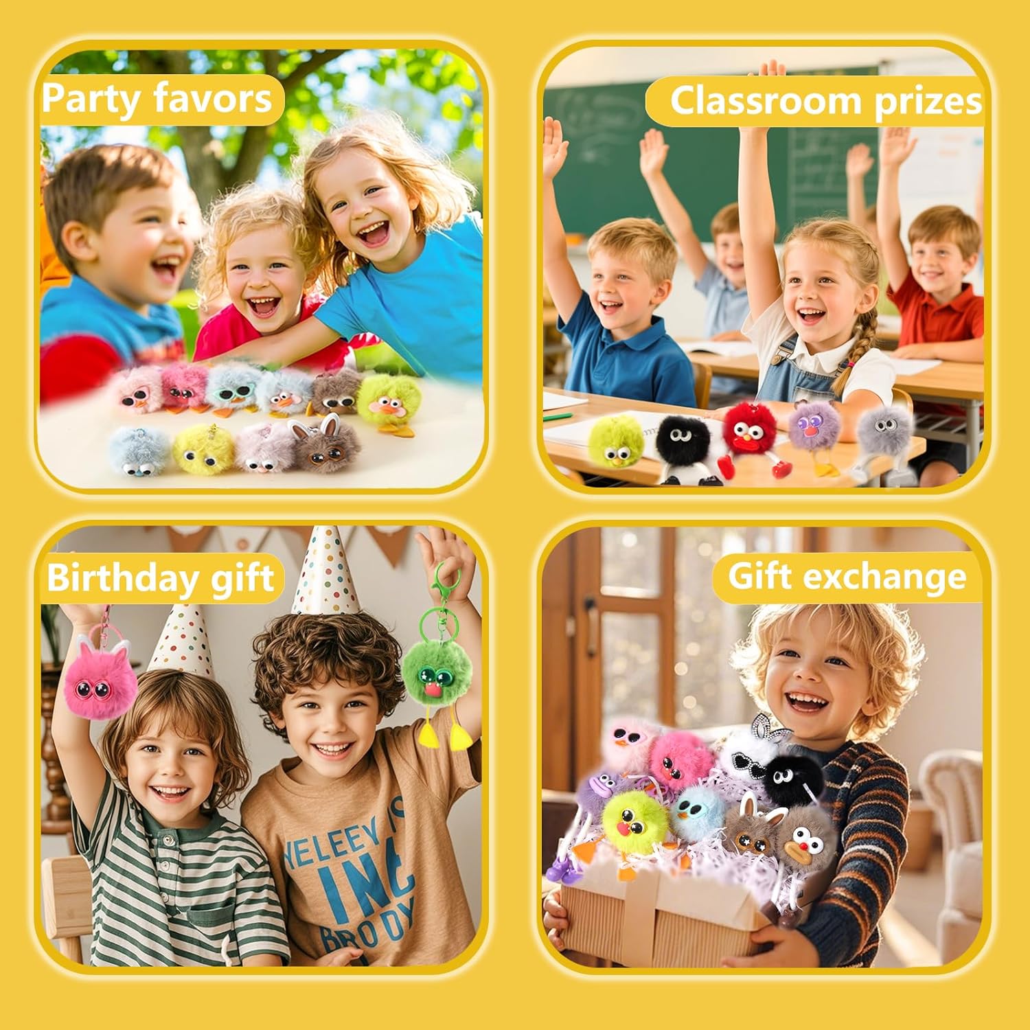 30 pcs Fluffy Plush Kids Keychains Set