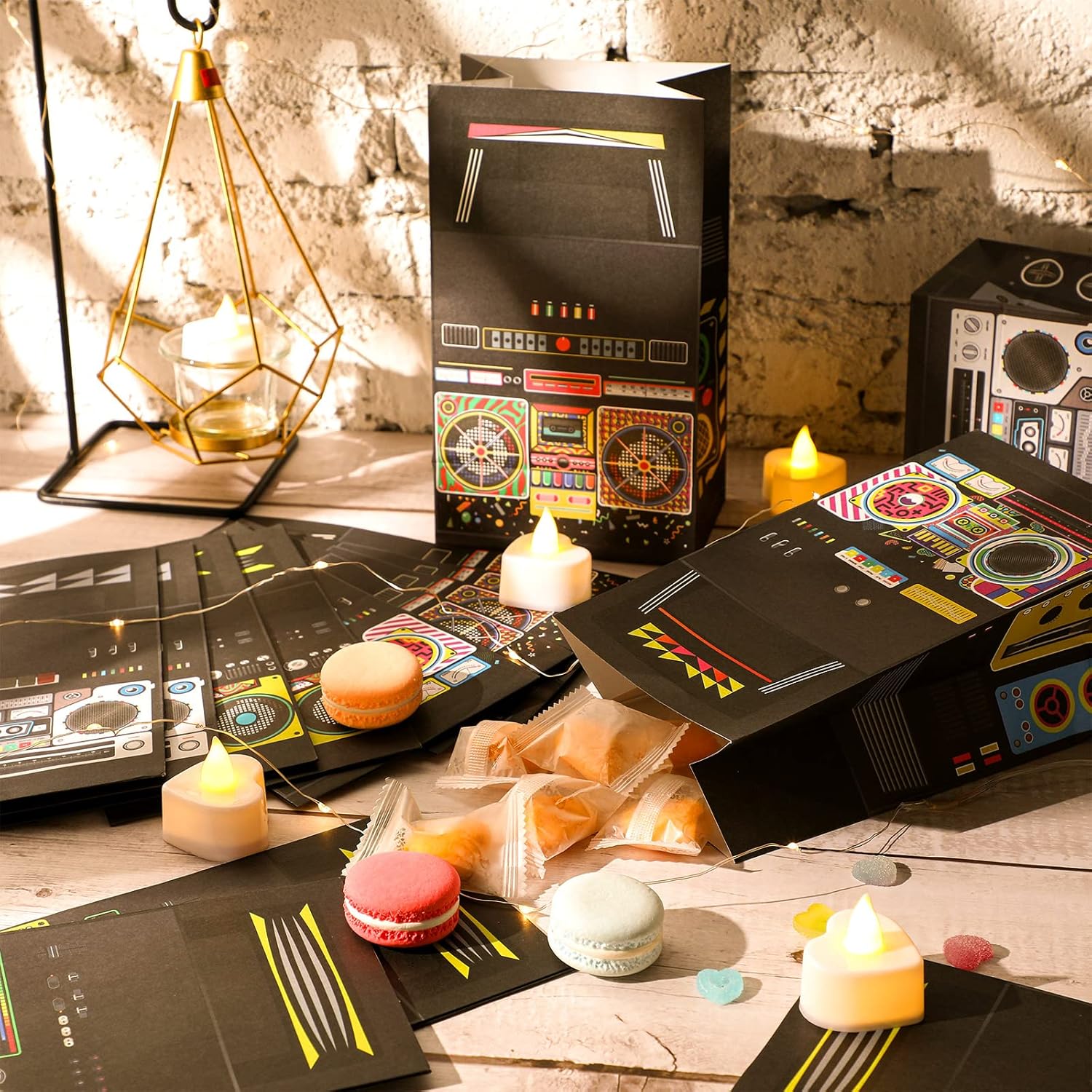 Nezyo 24 Piece 80s 90s Party Favor Bags with Retro Boombox Designs