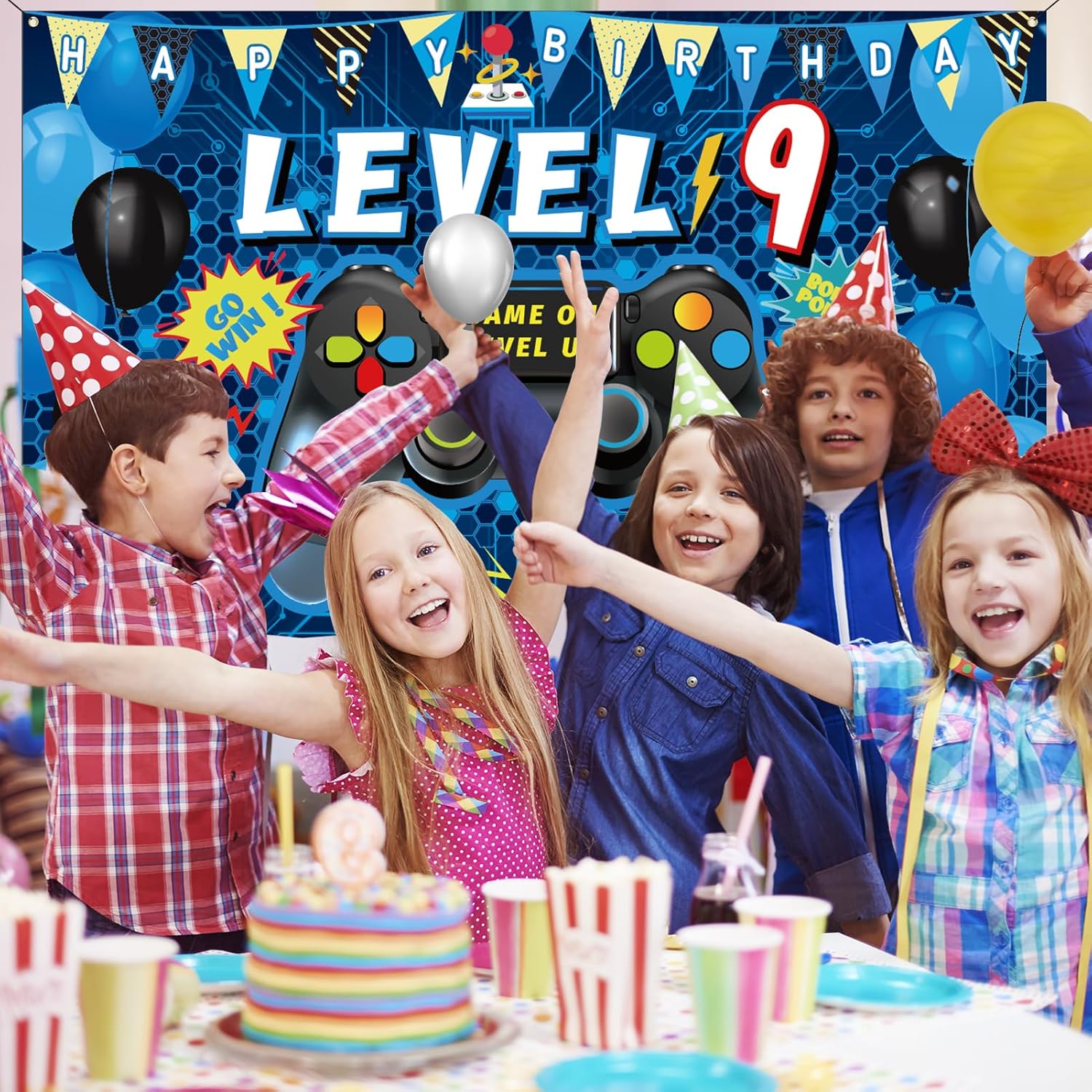 Vlipoeasn 9th Birthday Video Game Backdrop Banner