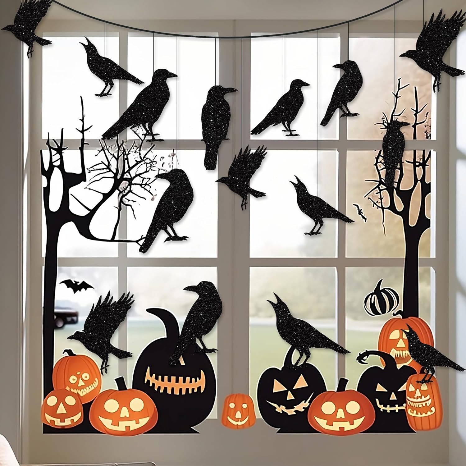 40pcs Glitter Black Crow Halloween Banners