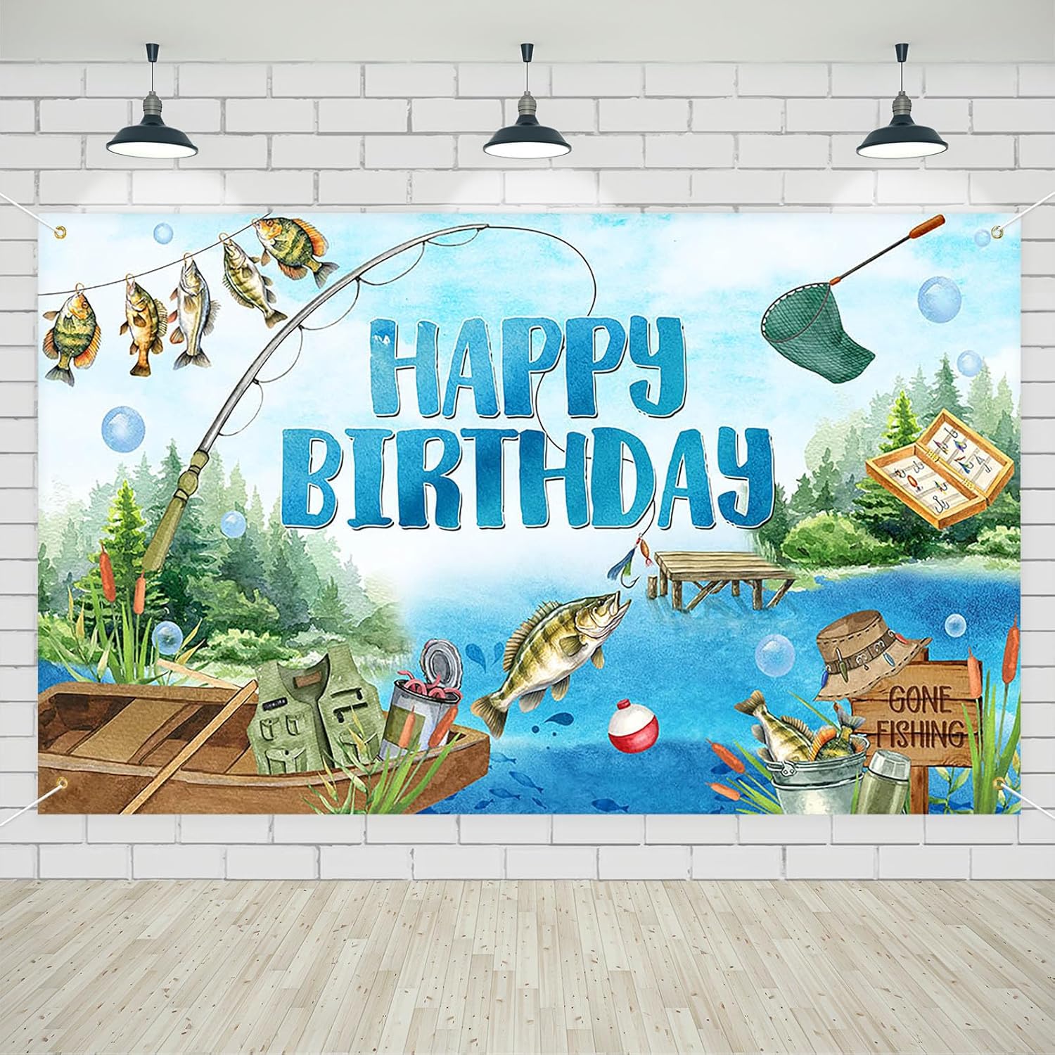 Avezano Gone Fishing Happy Birthday Banner 6x36ft