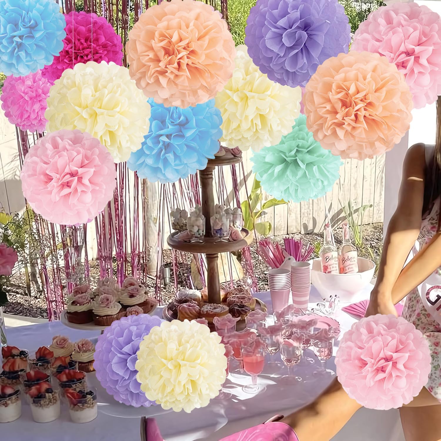 16PCS Pastel Tissue Pom Poms Decorations