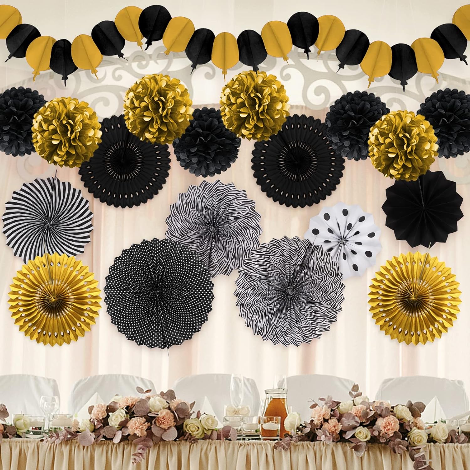 Black and Gold Party Decorations Set