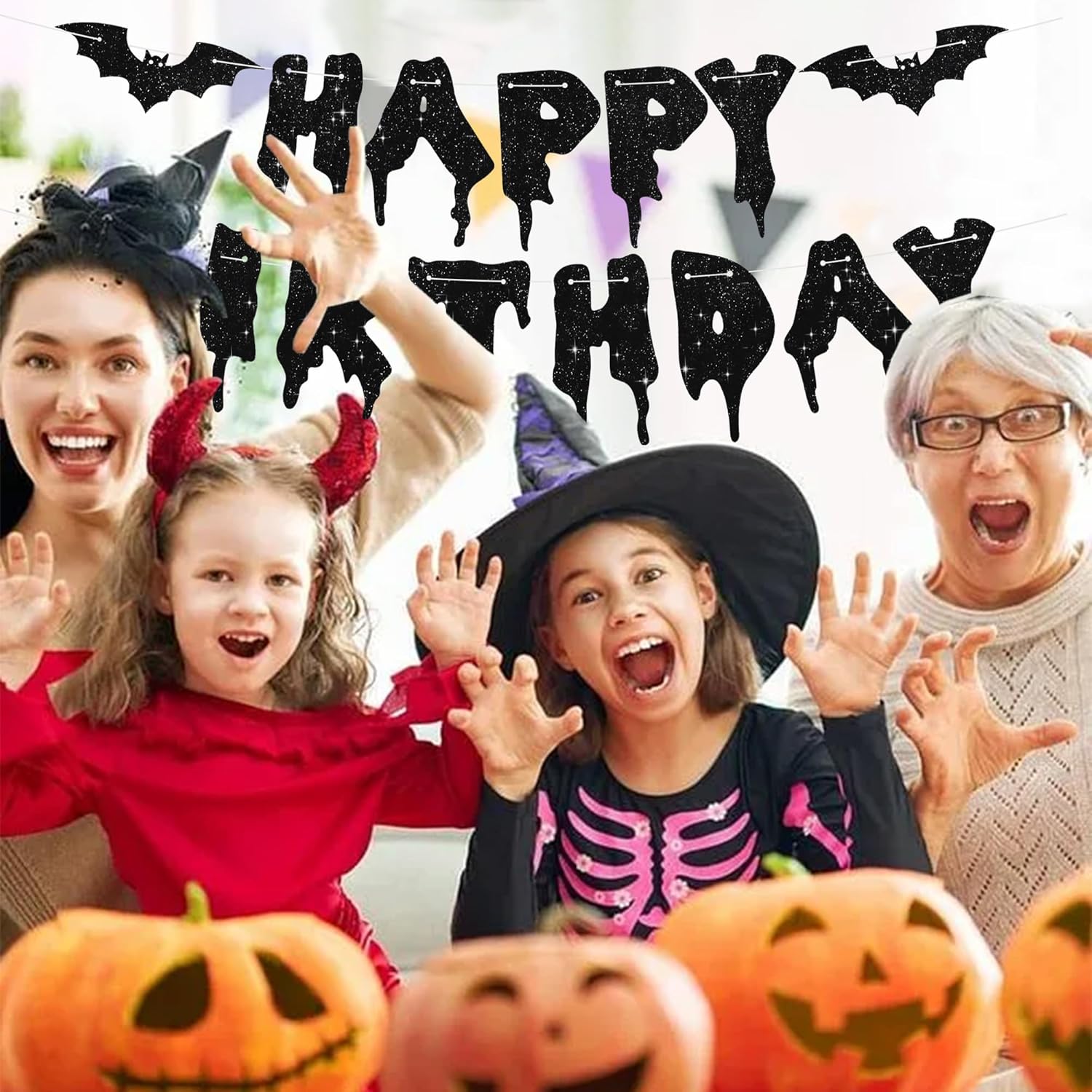 Glitter Black Halloween Birthday Party Banner Decorations