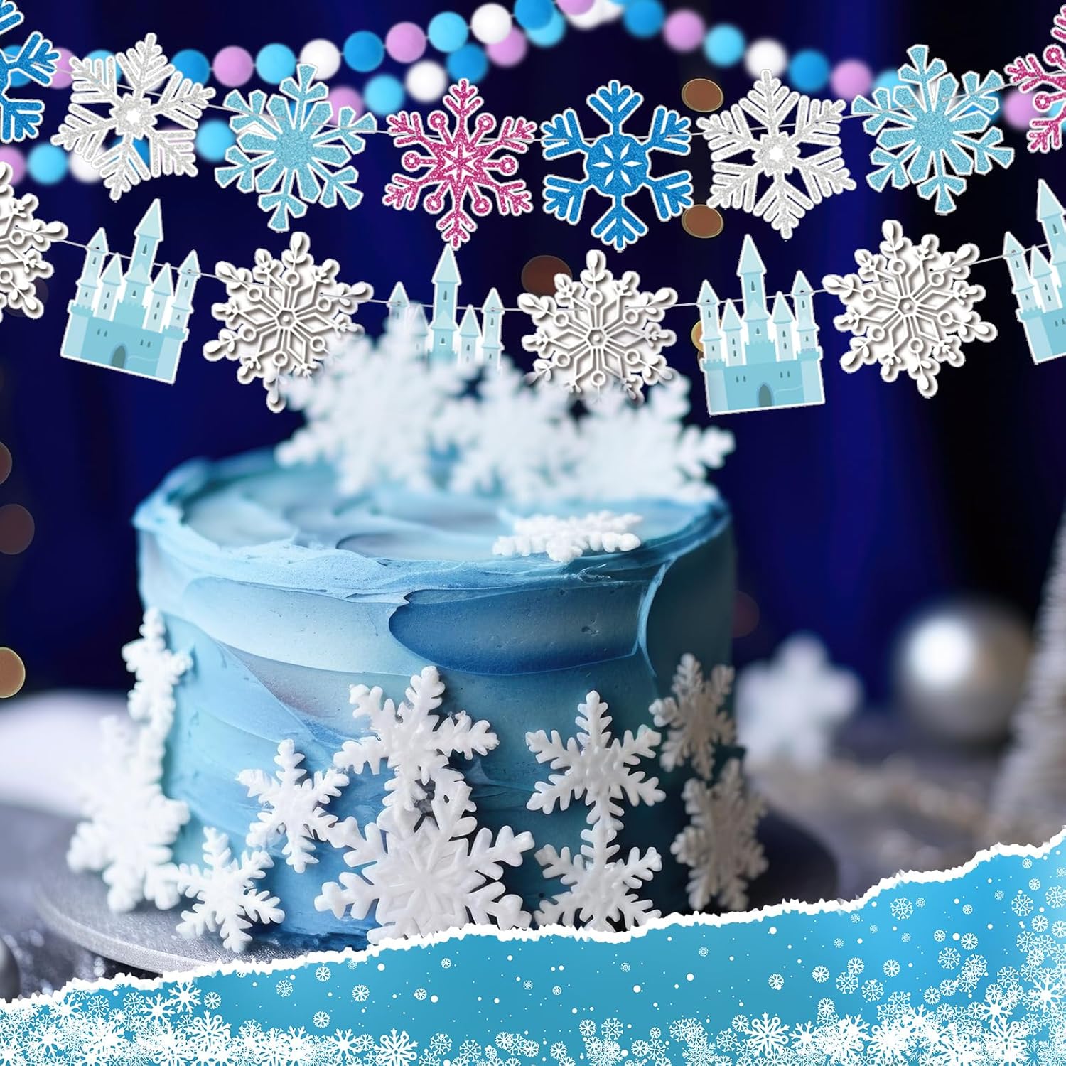 5 Pcs Snowflake Birthday Banner Set with Felt Castle Decorations