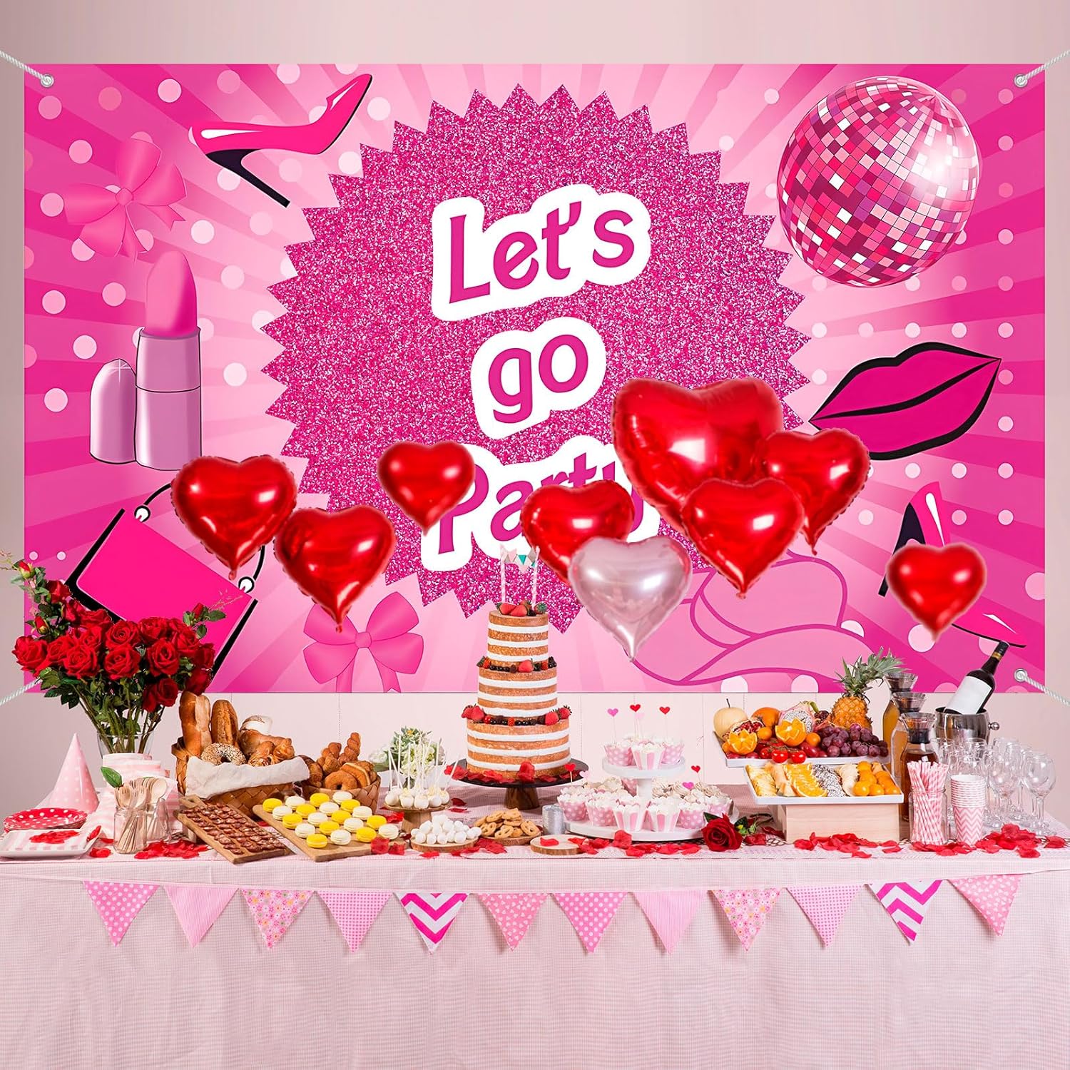 Pink Lets Go Party Banner 6x36ft Decorations