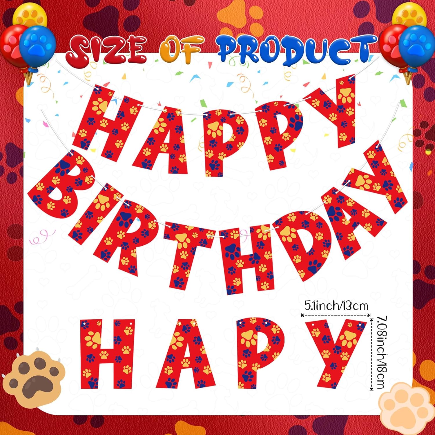 Dog Paw Birthday Banner Red Cartoon Party Decoration