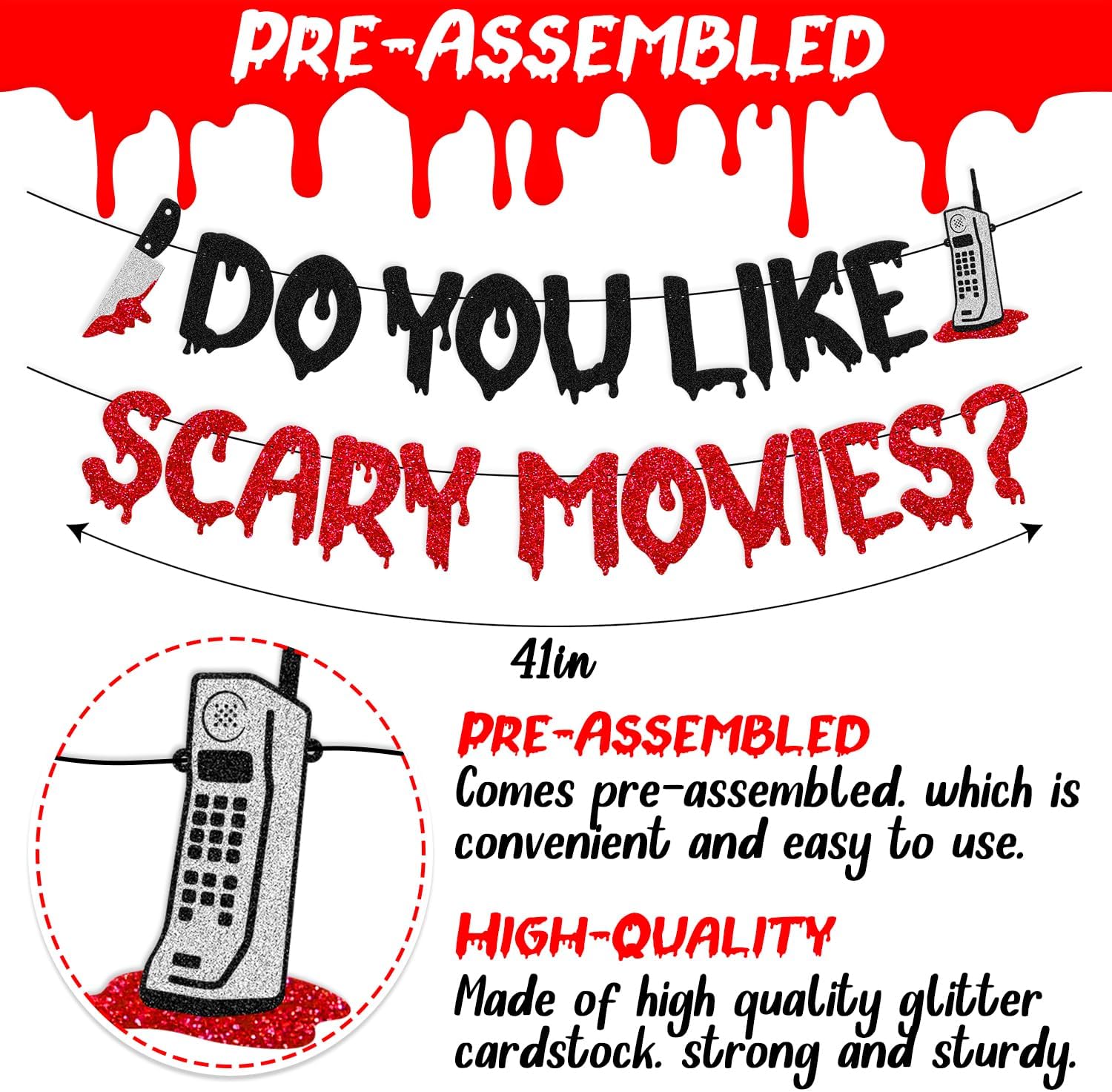 OKUSUN Movie Night Party Decor Banner Horror Theme