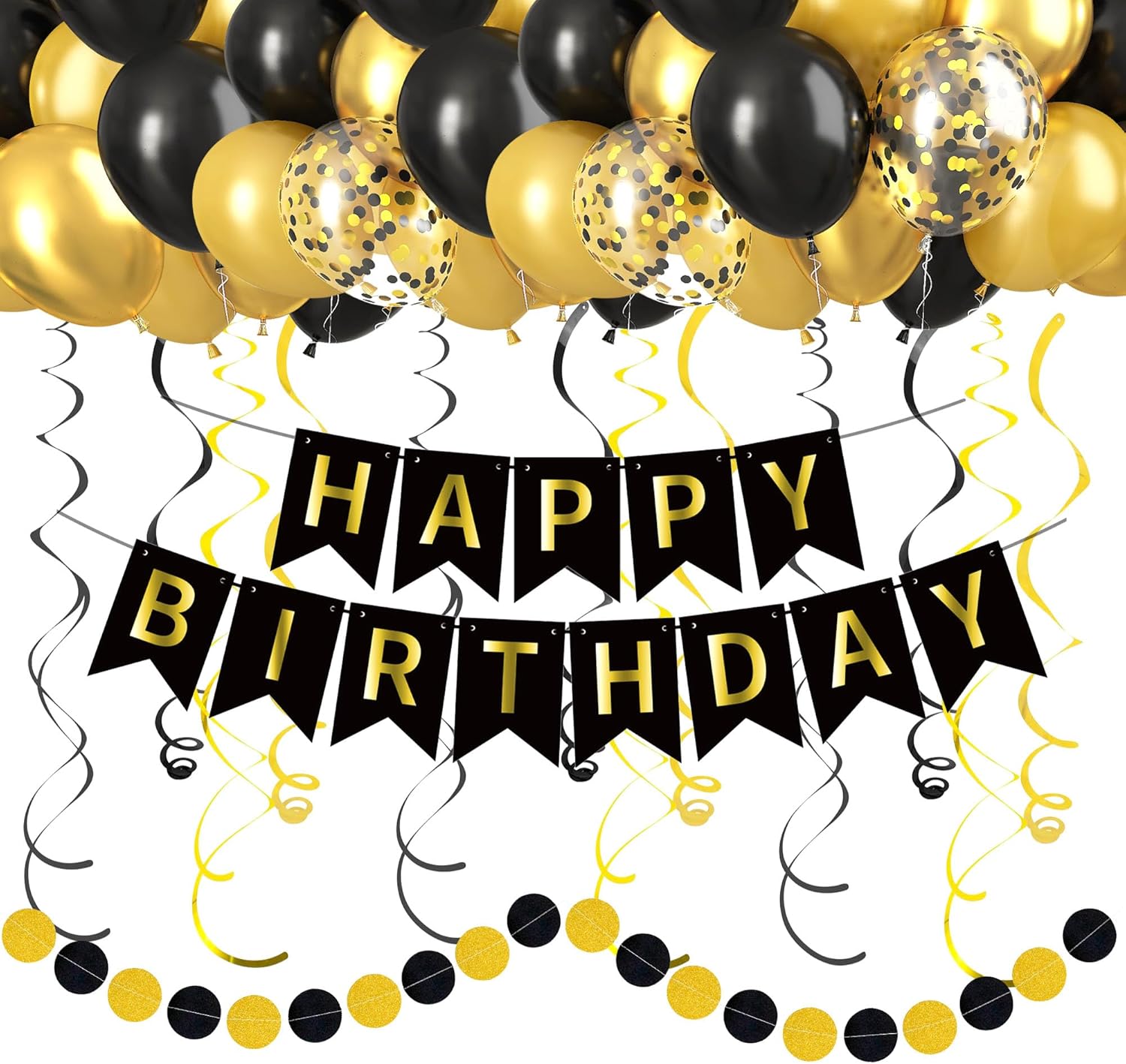CANREVEL Black and Gold Birthday Decorations Set