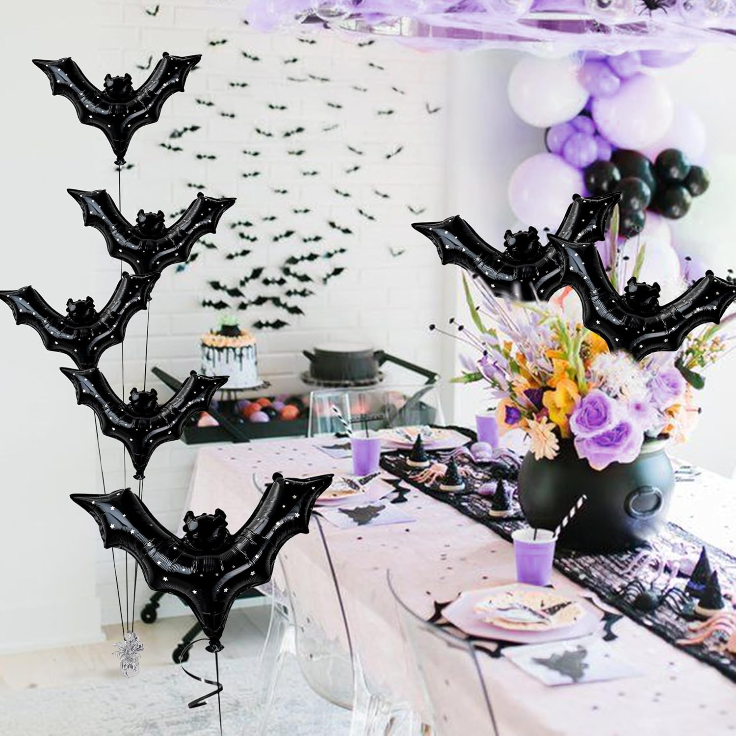 Cheerland Black Bat Balloons Halloween Decor 8pcs