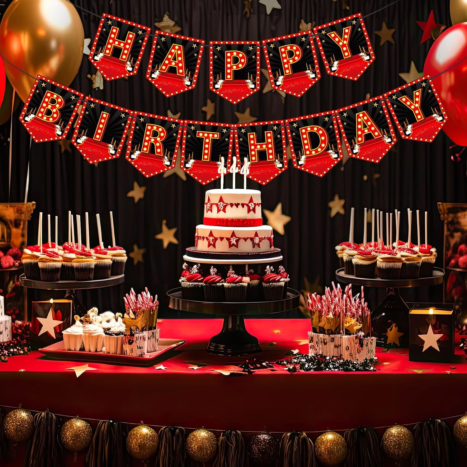 Oudain Movie Night Birthday Banner Decorations