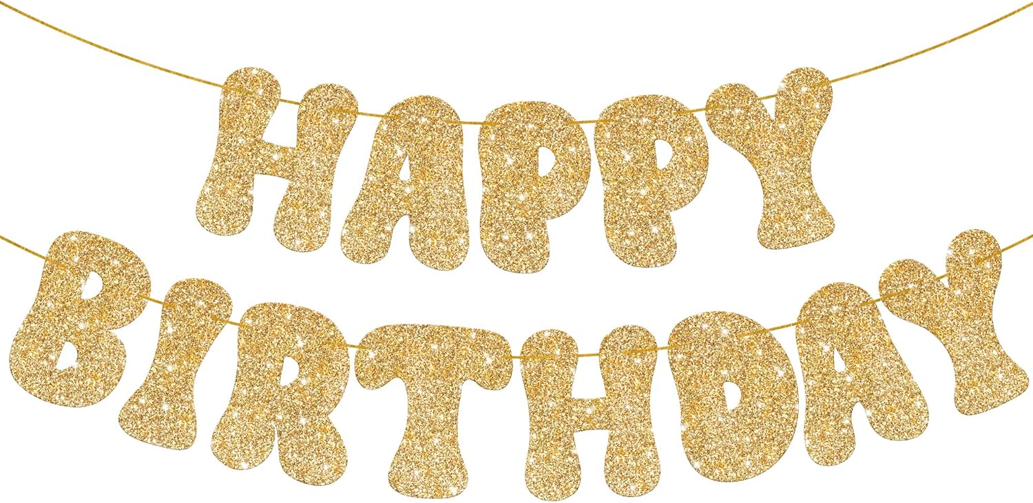 Glitter Gold Happy Birthday Banner - 10 Feet Prestrung