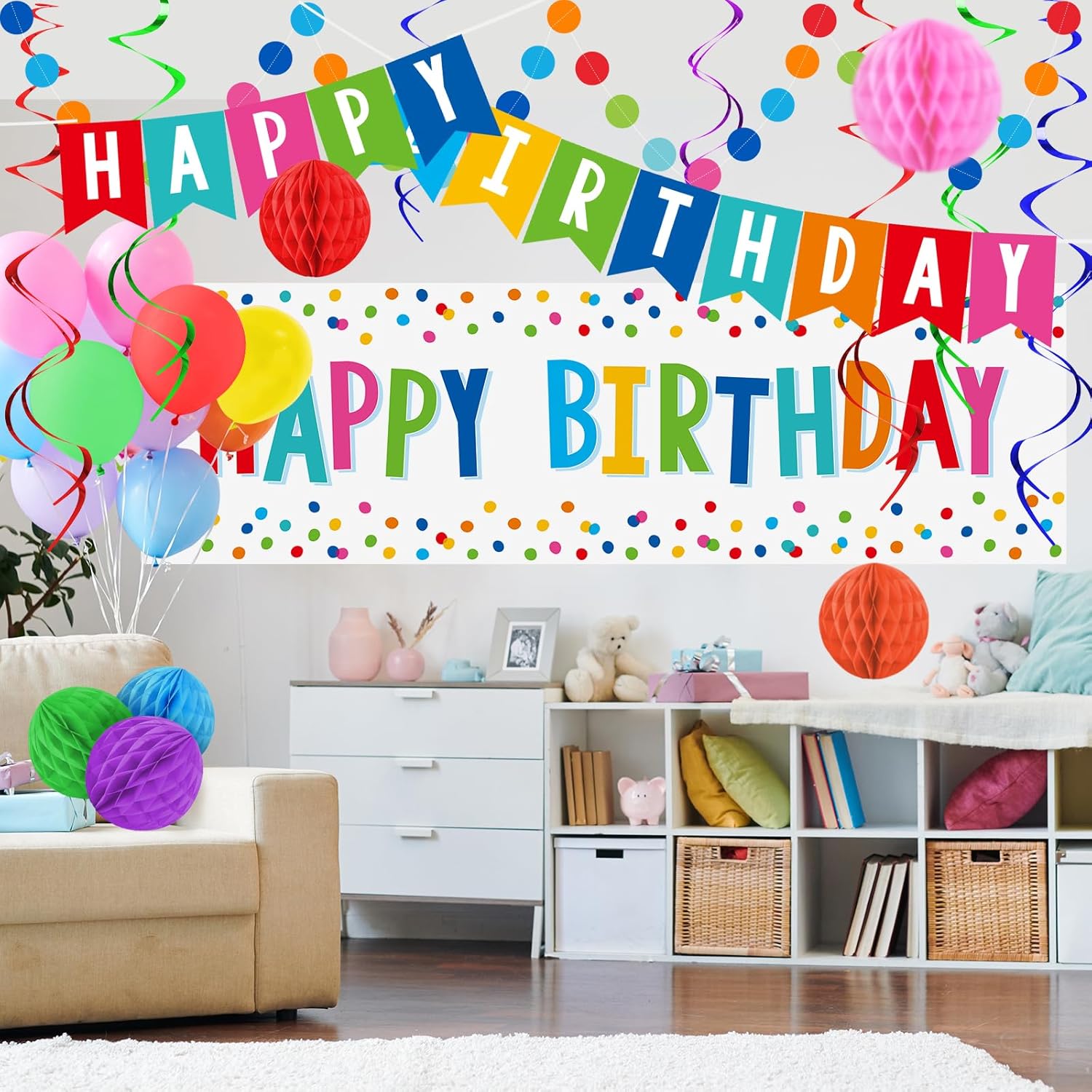 Happy Birthday Decorations Kit with Banner Backdrop Garland Streamers Balloons