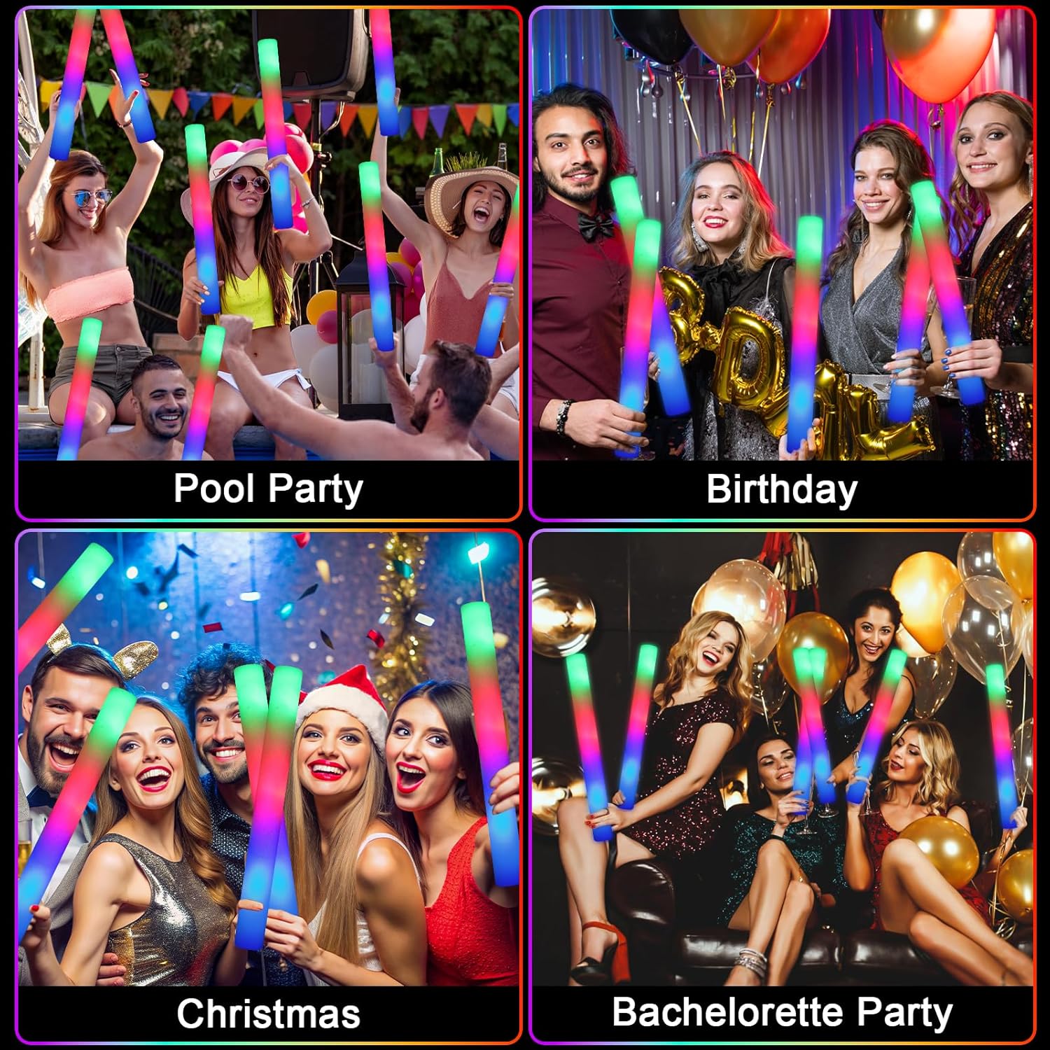 44 PCS Foam Glow Sticks with 3 Modes