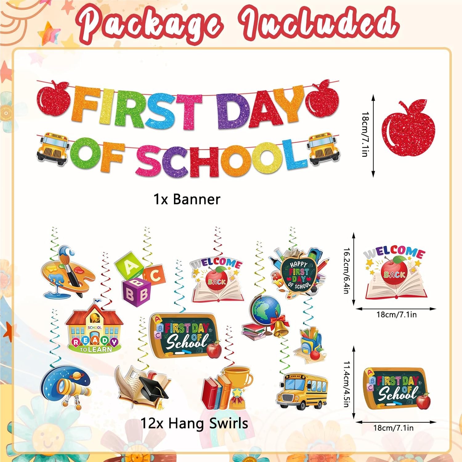 Back to School Decorations Banner Set with Hanging Swirls