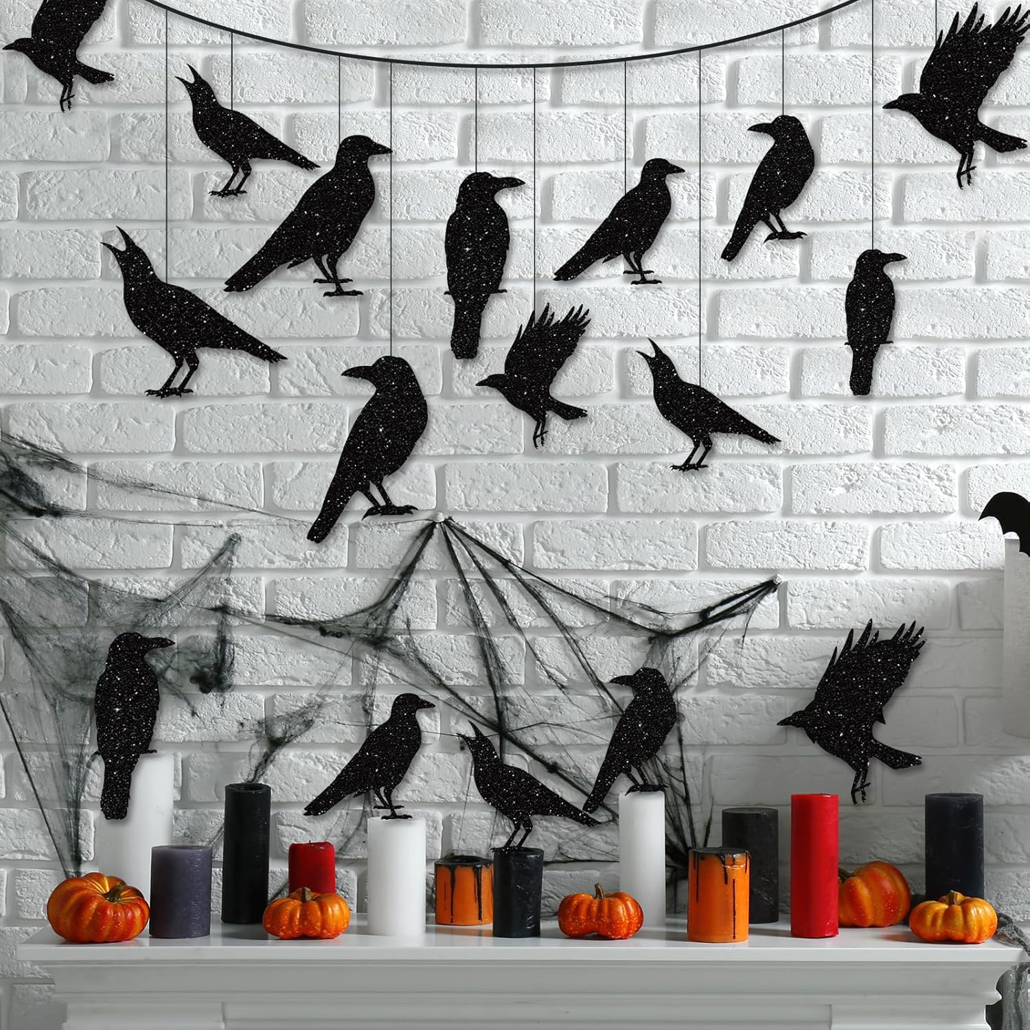 40pcs Glitter Black Crow Halloween Banners