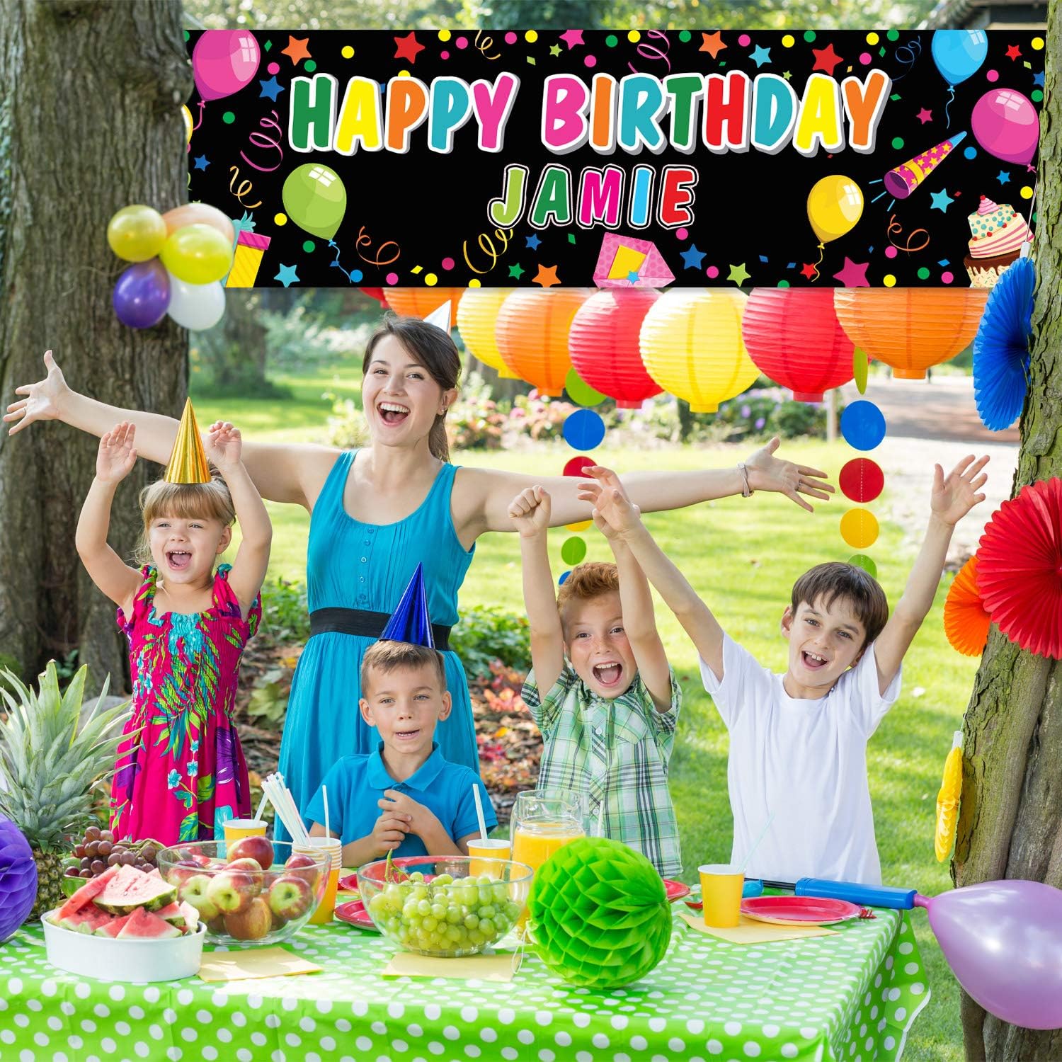 Tatuo Custom Birthday Banner with Name and Alphabet Stickers Black
