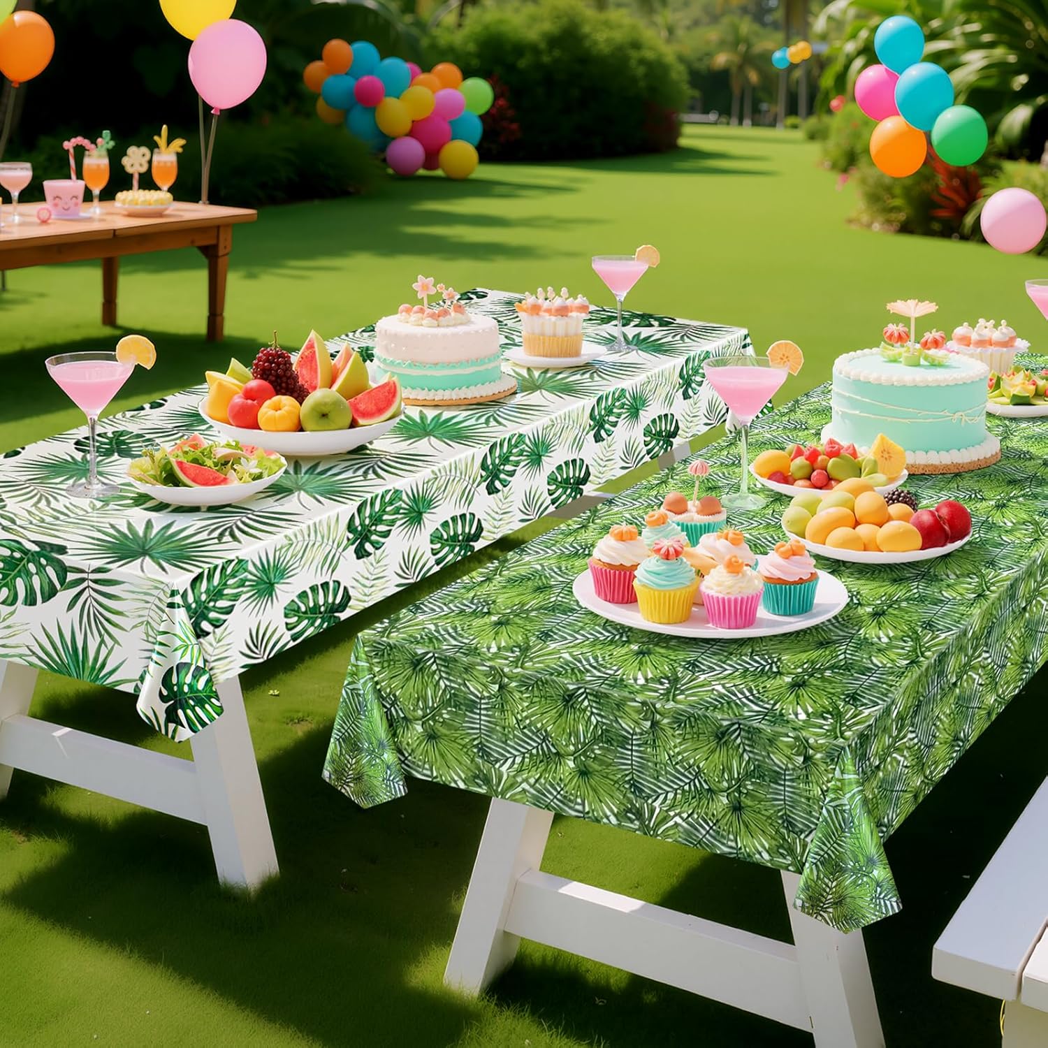 2 Pieces 54x108 Inch Hawaii Palm Leaves Tablecloth Decorations