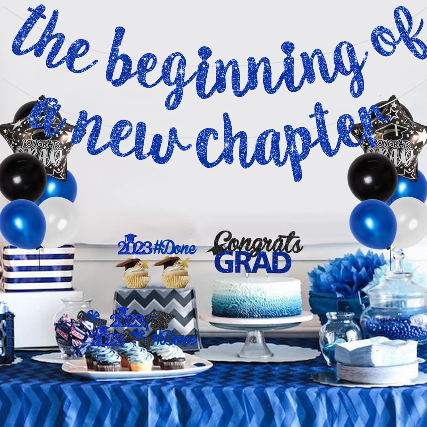 BEISHIDA Glitter Blue Graduation Banner with 2pcs