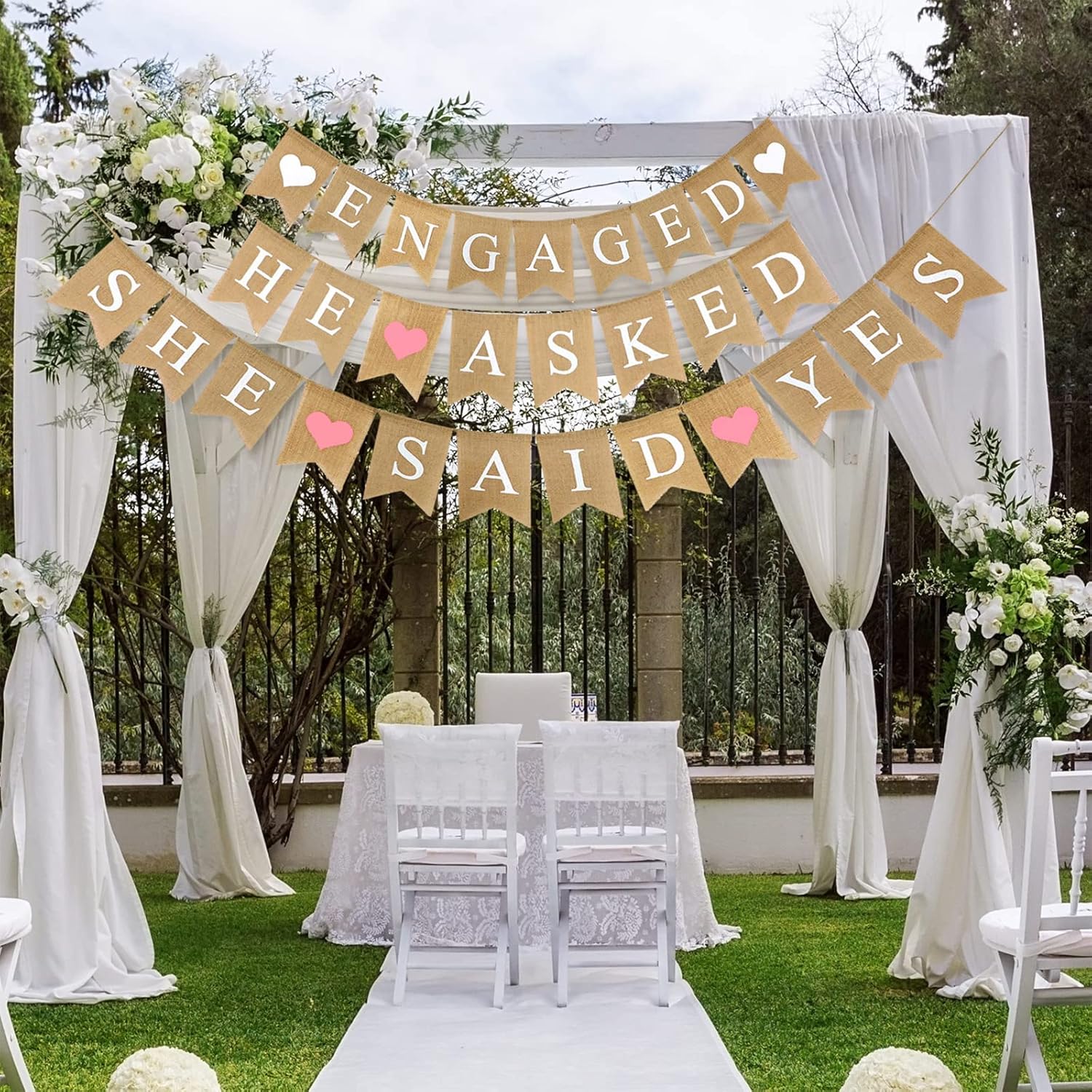 Blulu 3 Piece Burlap Proposal Bunting Set