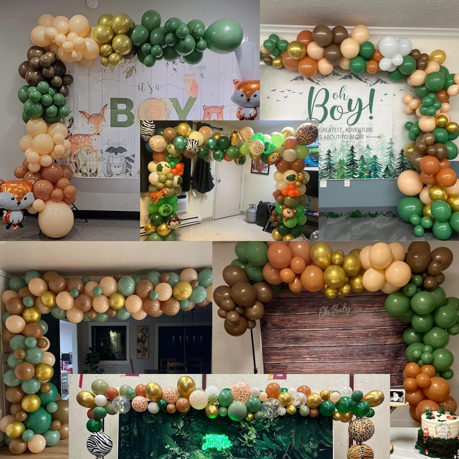 Green Brown Balloons 60 Pcs for Birthday Party Decorations
