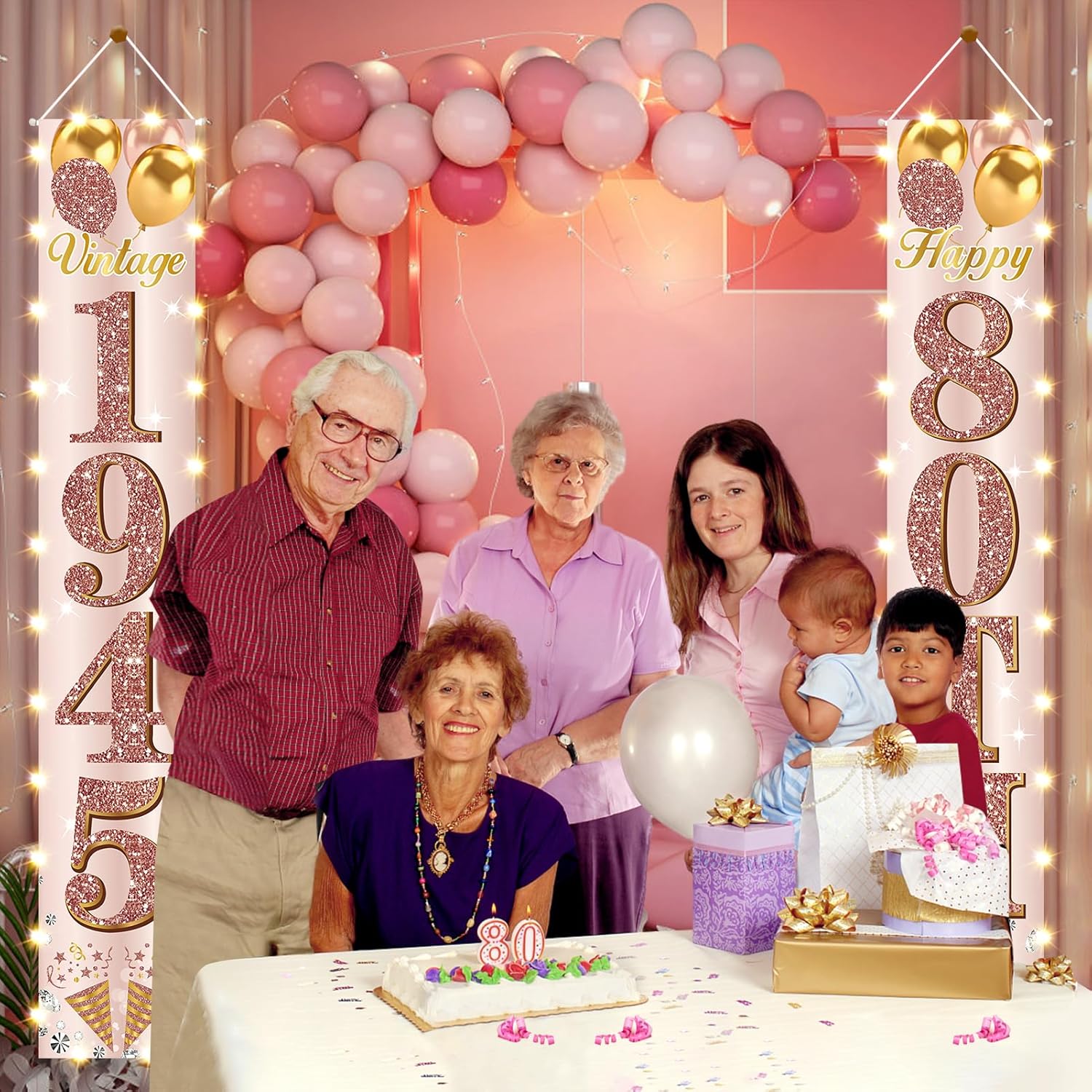 80th Birthday Door Banner with LED Light