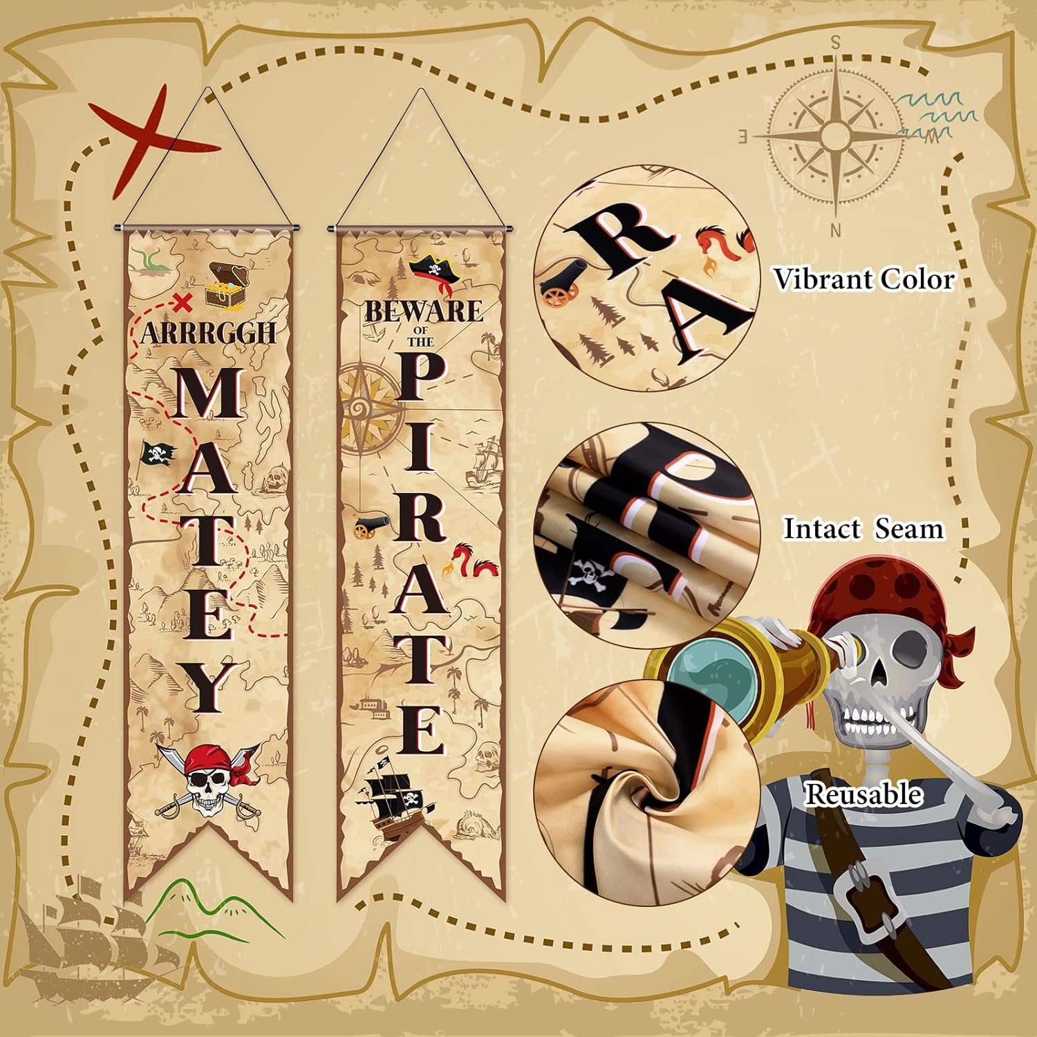 Tegeme Pirate Party Banners Treasure Hunt Decor
