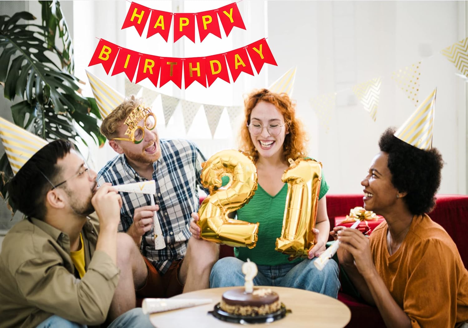 Red Happy Birthday Bunting Banner with Letters