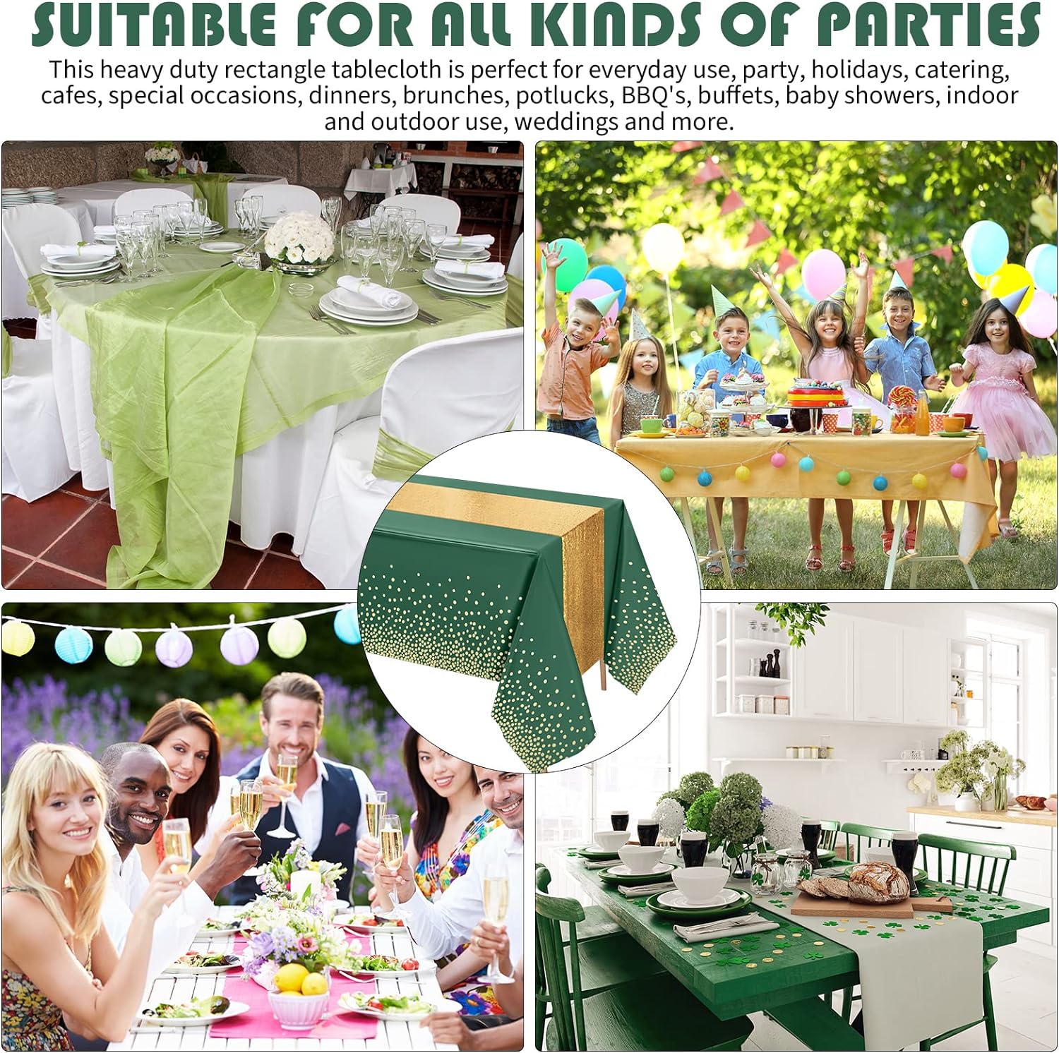 Tudomro Glitter Tablecloth and Sequin Table Runner Set Green Gold