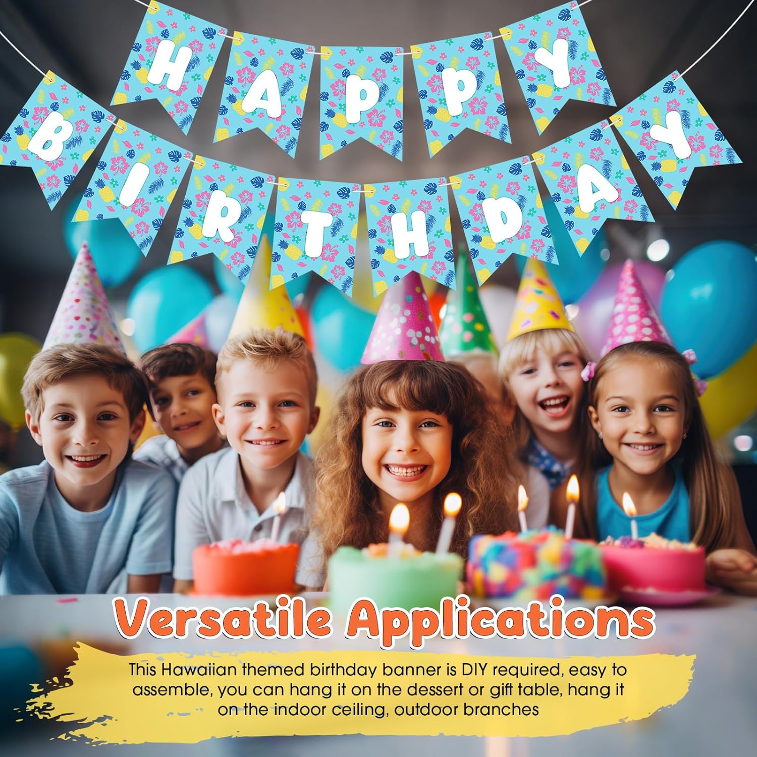 TaoBary Blue Cartoon Happy Birthday Banner