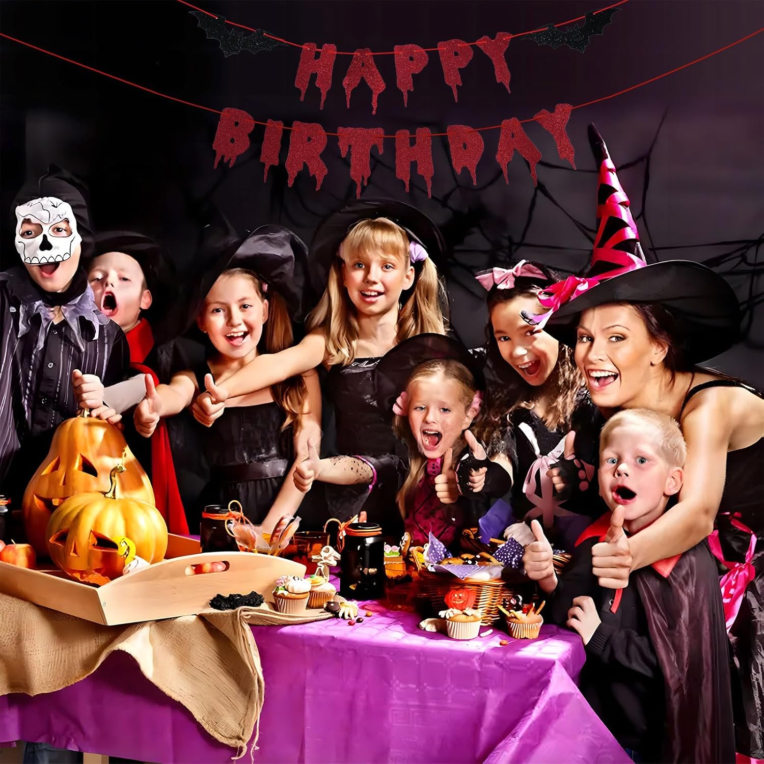 Red Glittery Halloween Birthday Banner