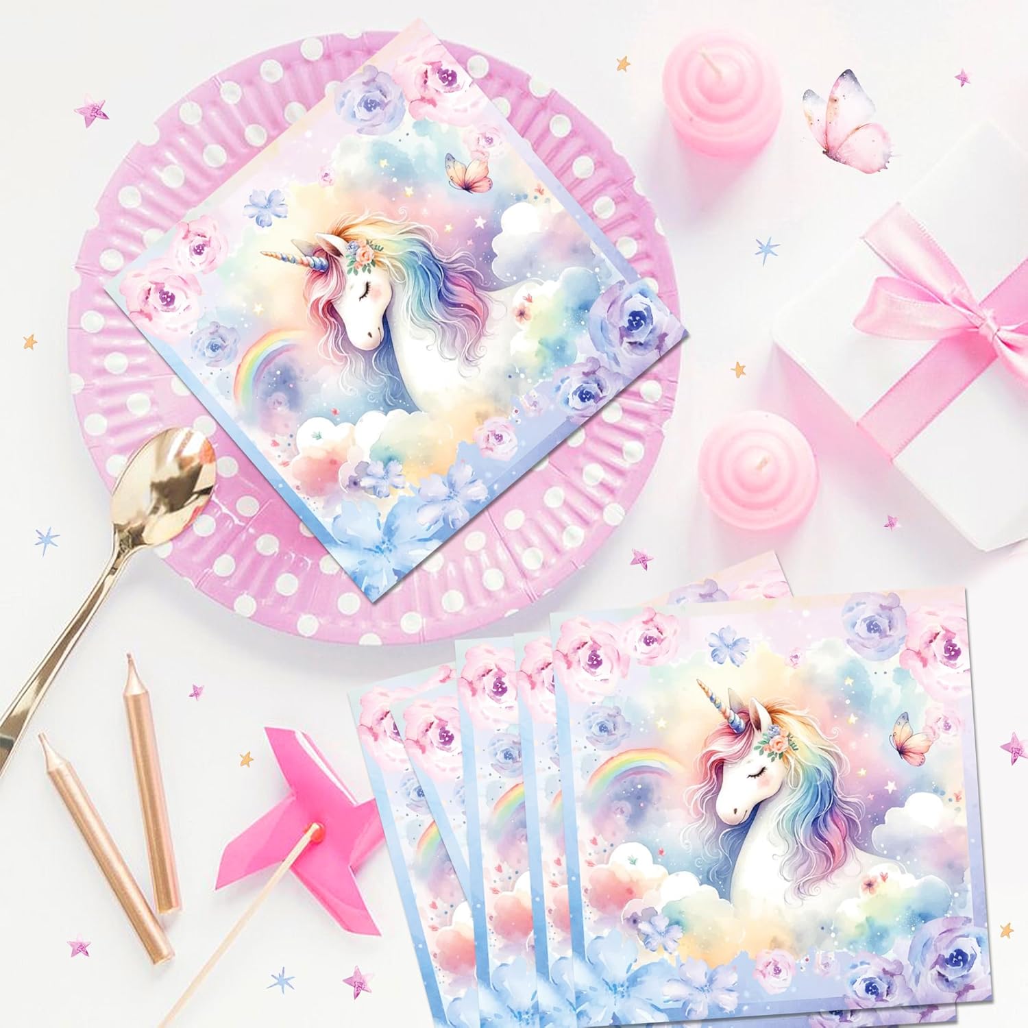 Unicorn Party Napkins 40PCS Rainbow Balloon Design