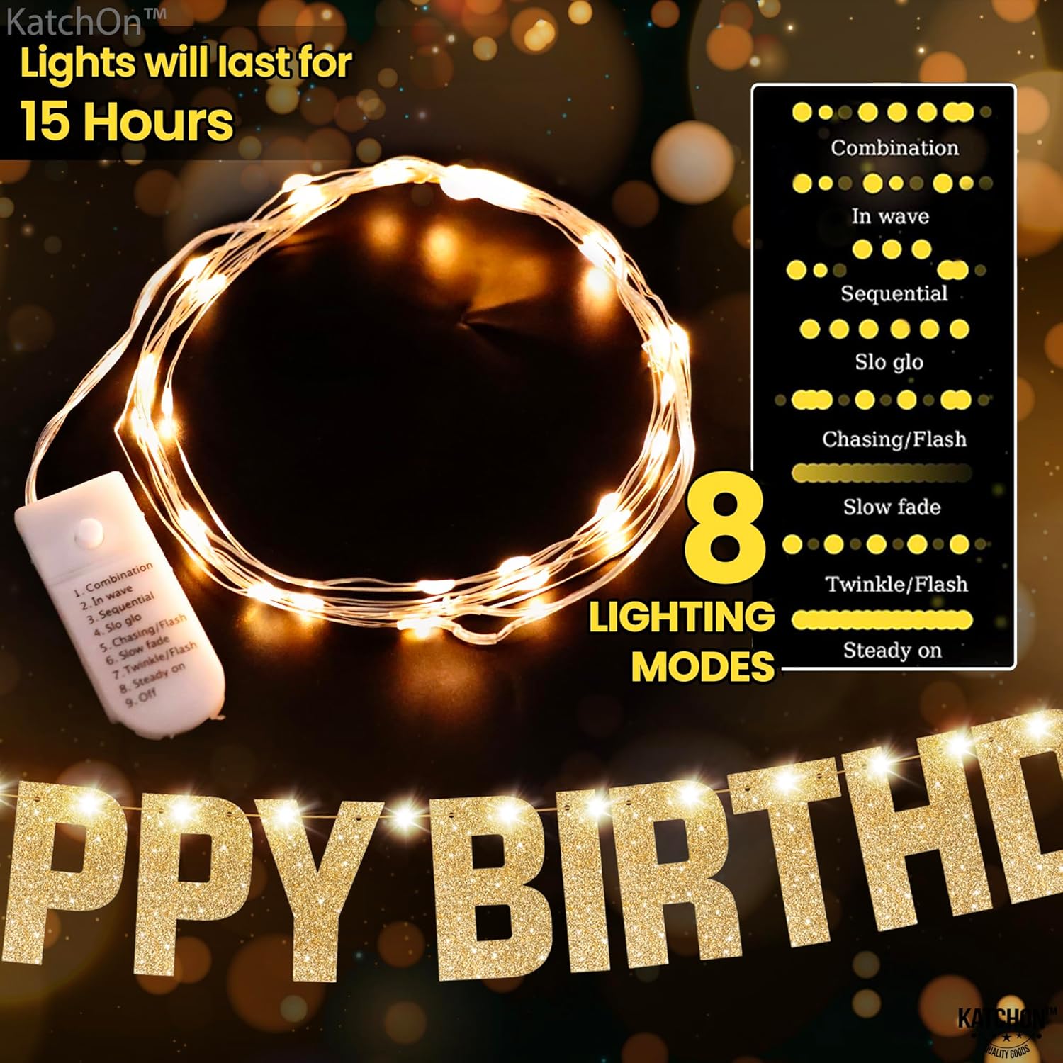 Glowing Happy Birthday Banner 10 Feet 8 Modes