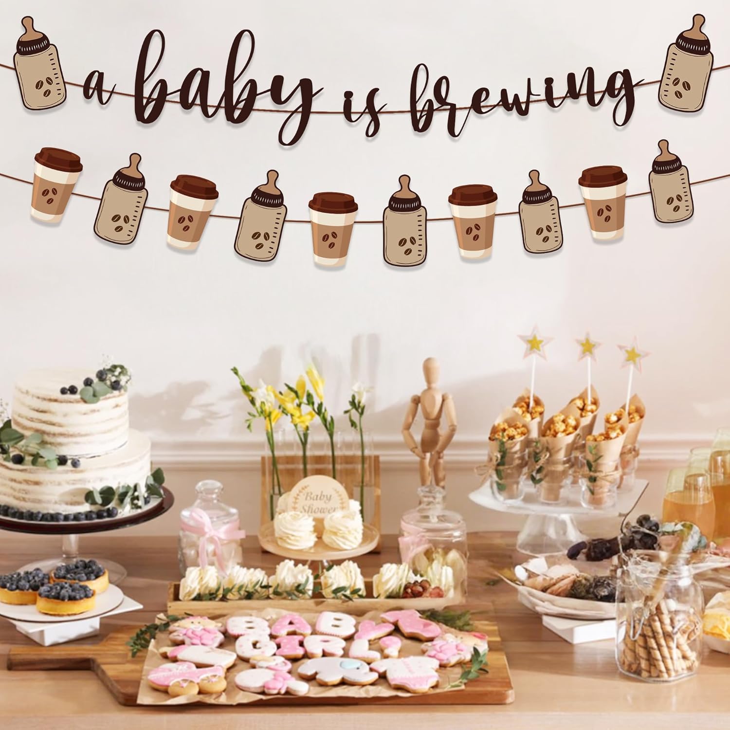 Coffee Theme Baby Shower Banner and Pennant Garland