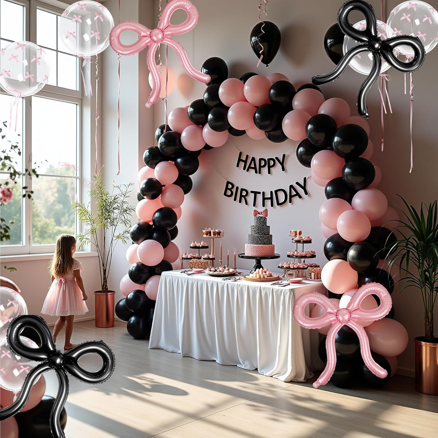 4 Pcs Black Bow Balloons for Birthday Party Decor