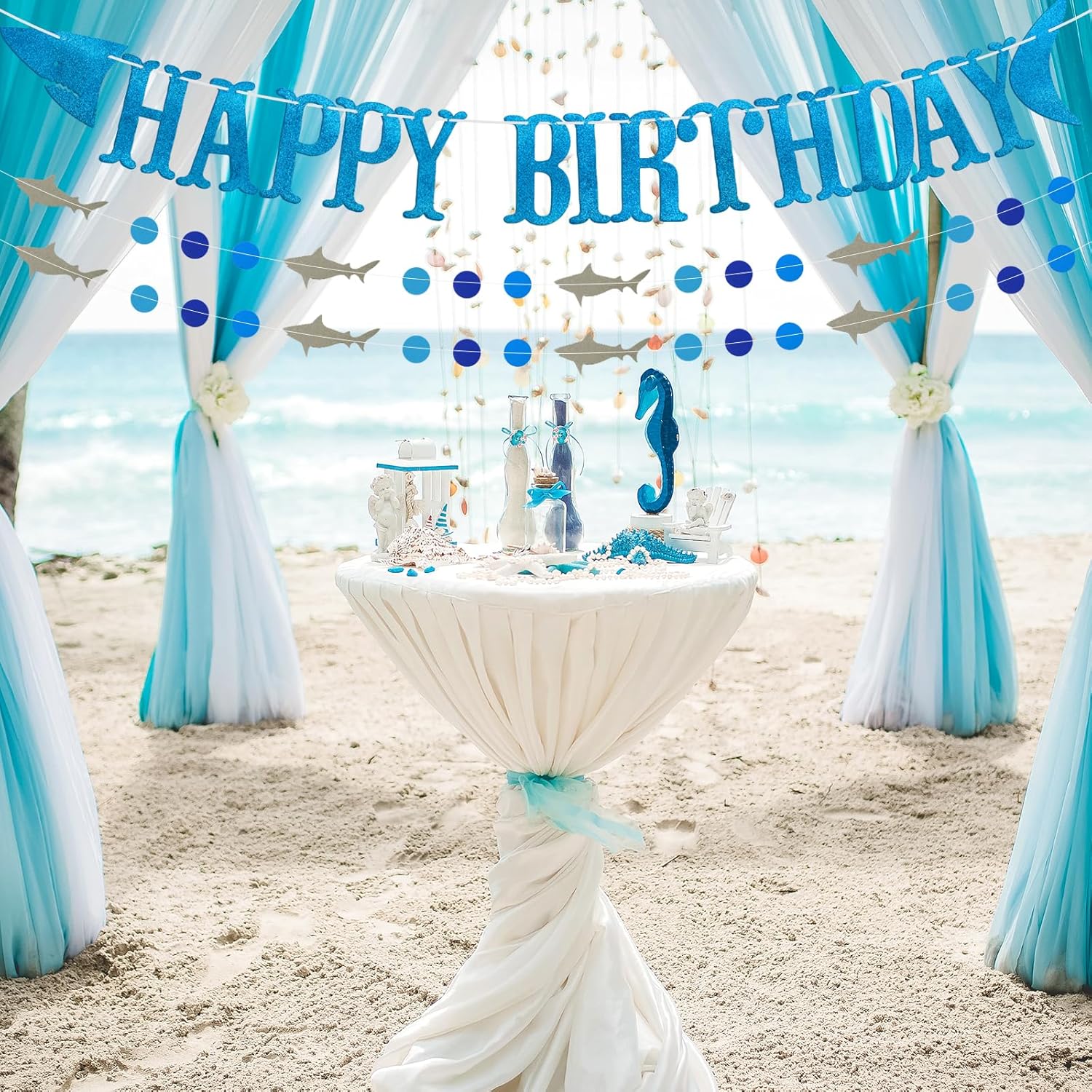 Shark Happy Birthday Banner and Garlands Blue