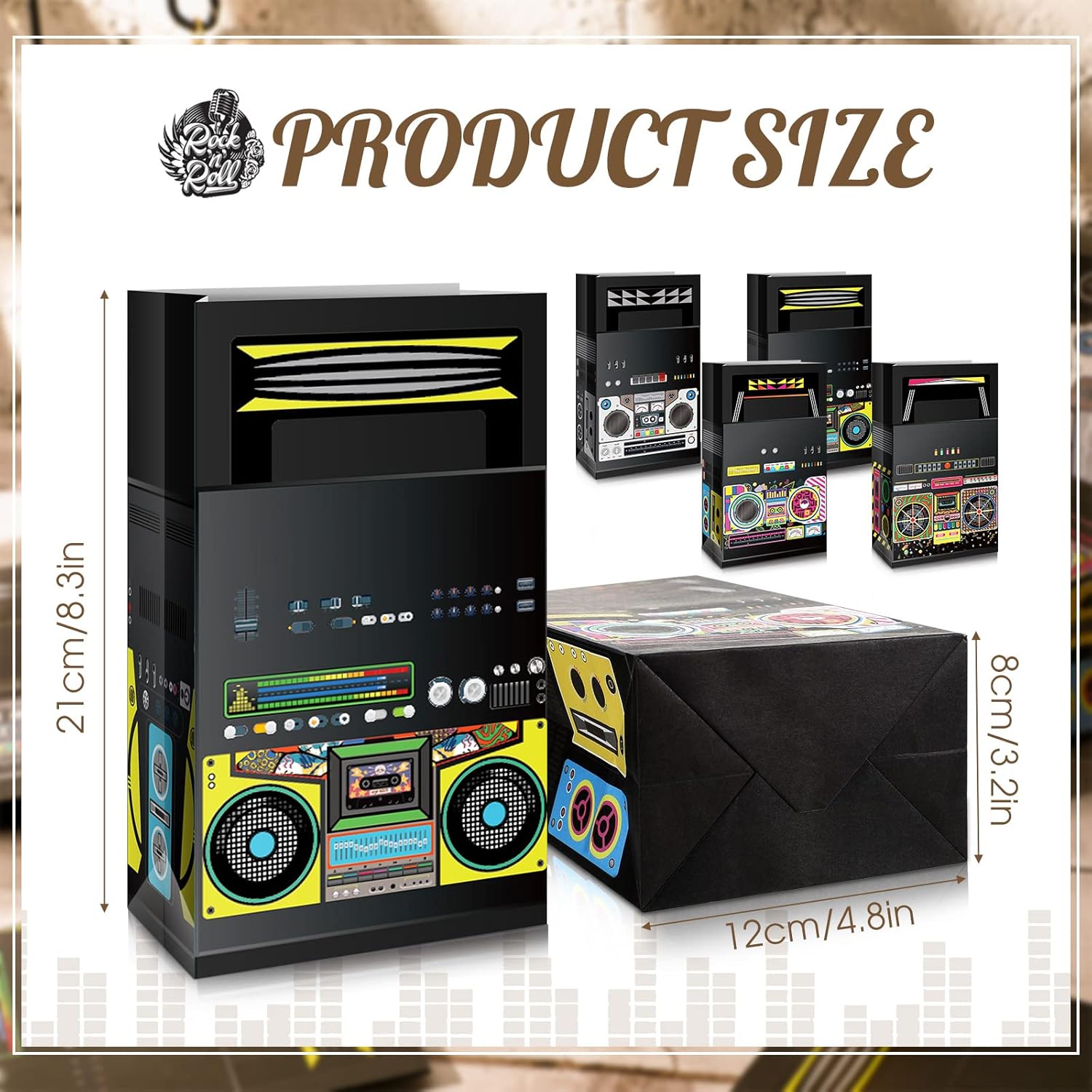 Nezyo 24 Piece 80s 90s Party Favor Bags with Retro Boombox Designs