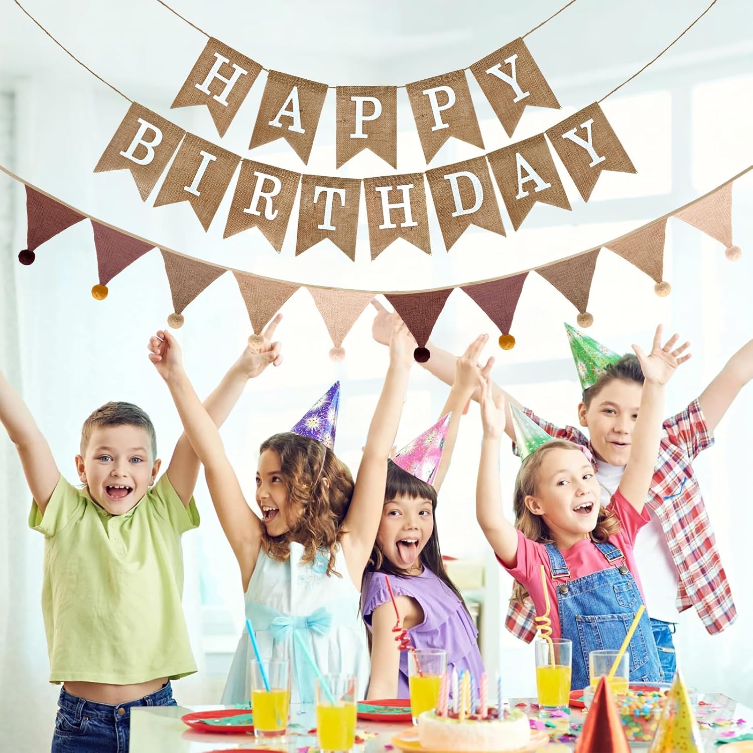 Burlap Happy Birthday Banner with Pennant Flags