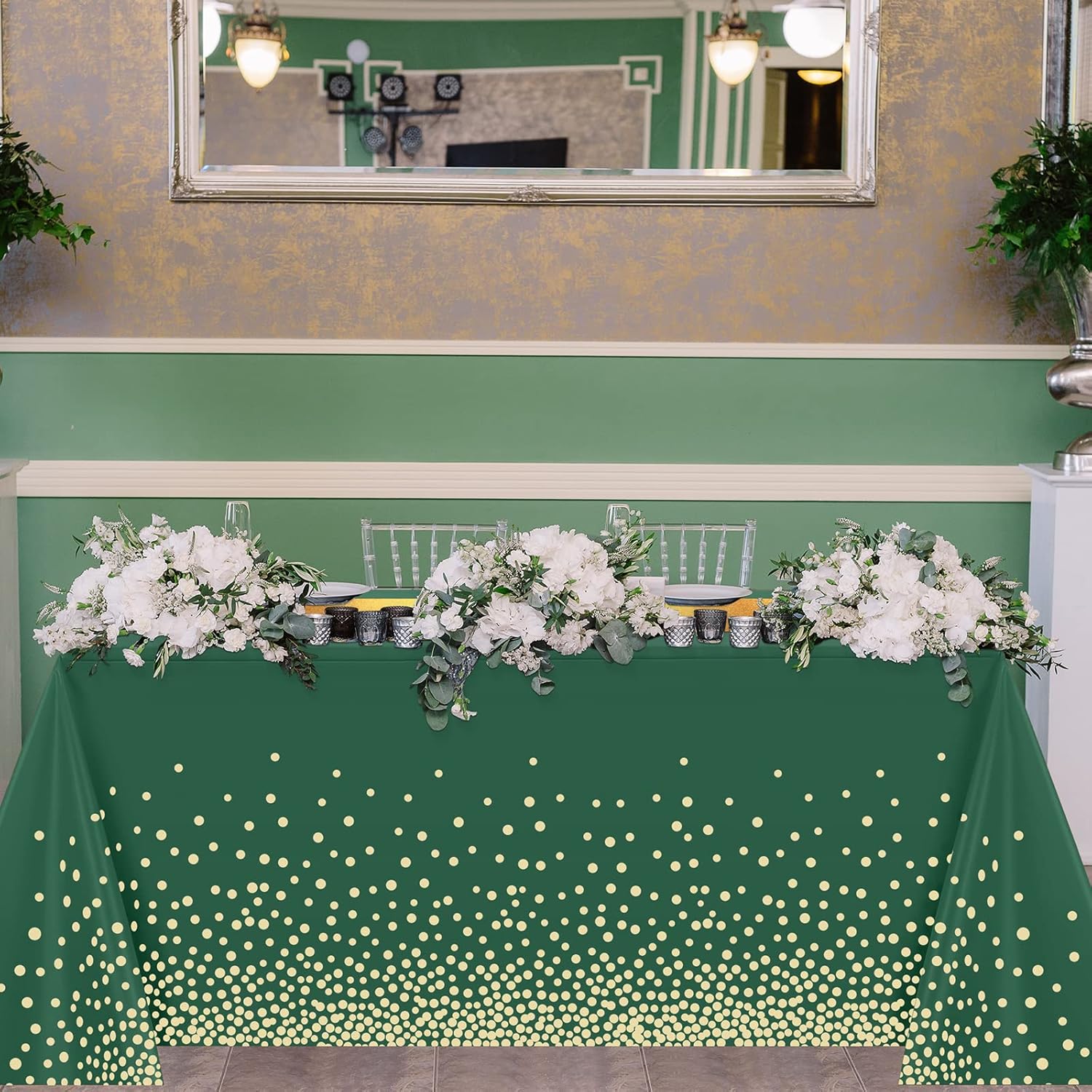 Tudomro Glitter Tablecloth and Sequin Table Runner Set Green Gold