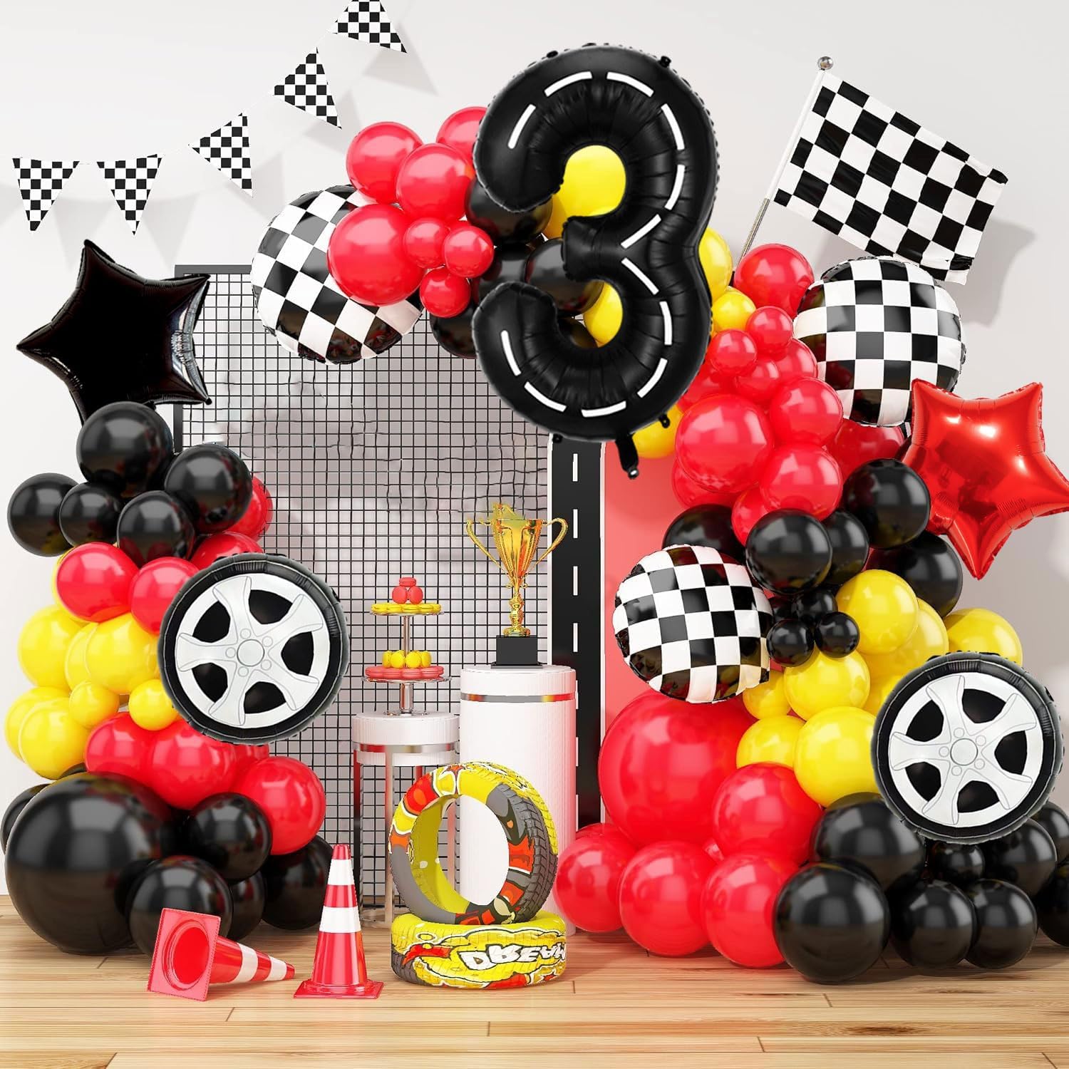 Eostankr Race Car 3rd Birthday Balloons Decorations 7 Pcs