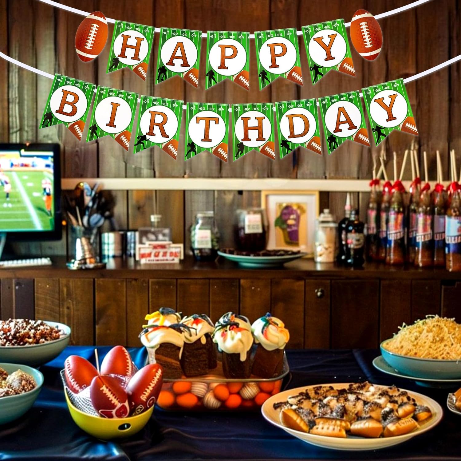 Football Birthday Banner Set with Flags and Ropes