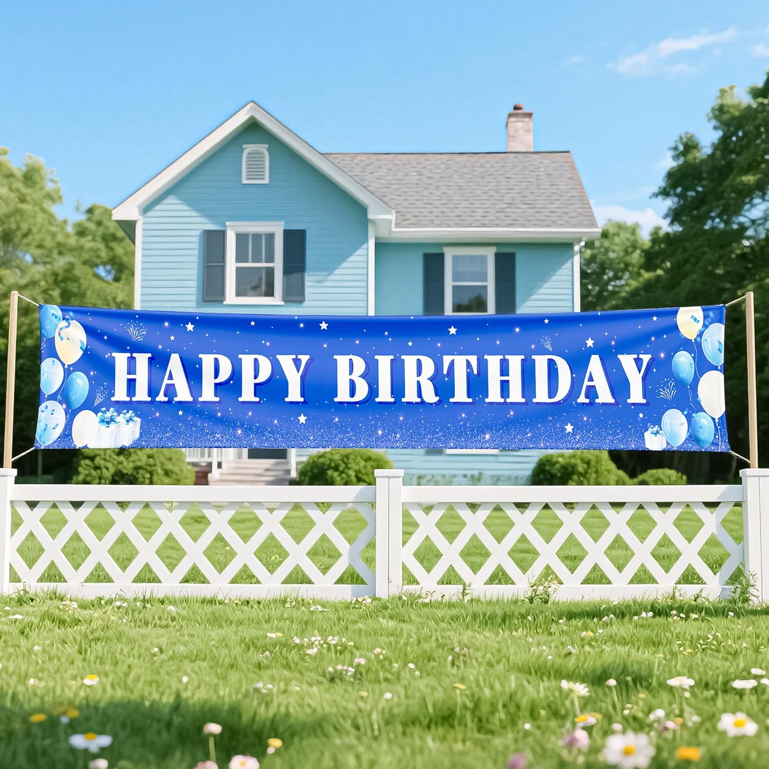 Blue Happy Birthday Banner for Boys and Girls