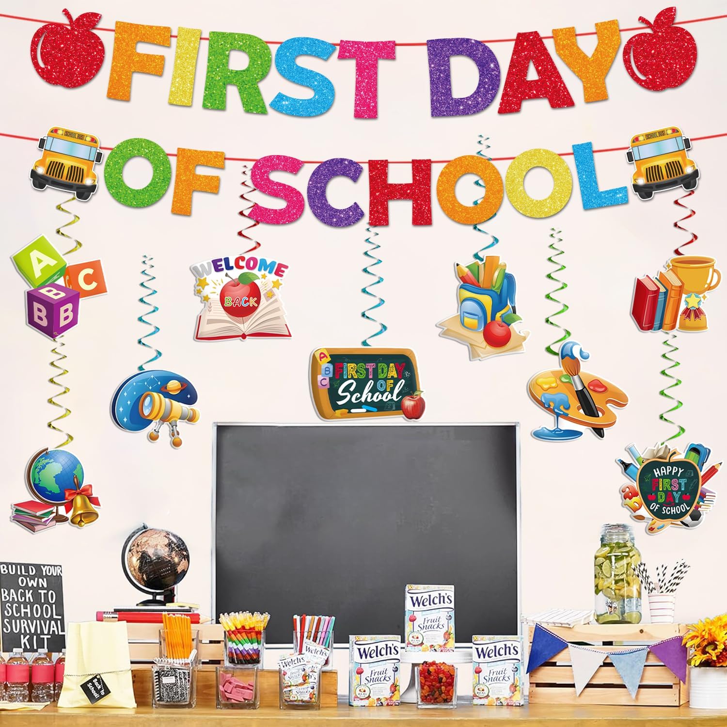 Back to School Decorations Banner Set with Hanging Swirls