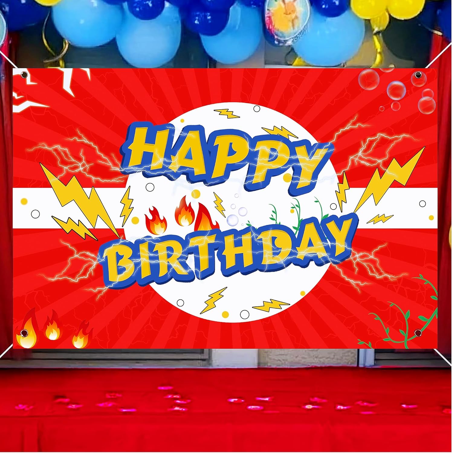 Red Lightning Birthday Party Decorations Banner Backdrop